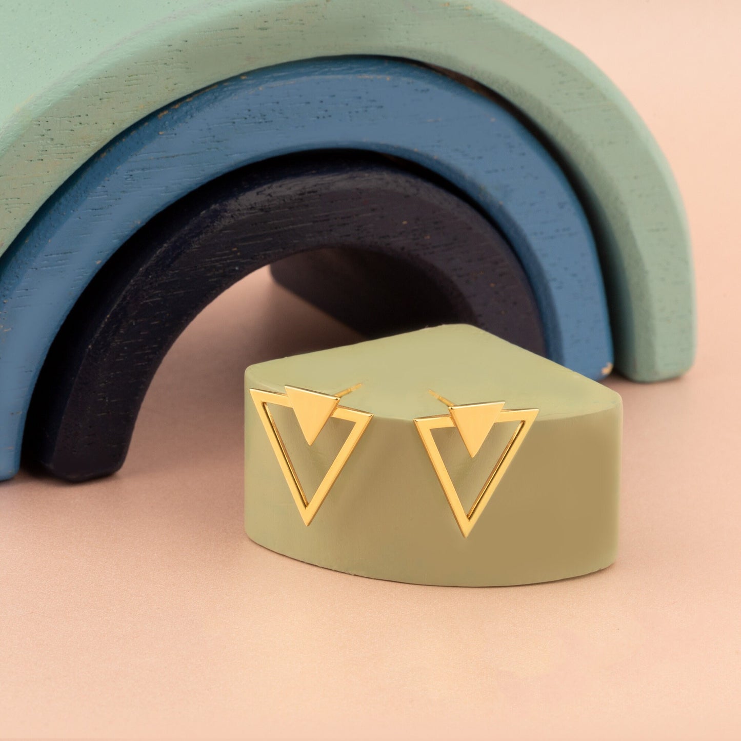Double Triangle Stud Earrings - Triangle Ear Jacket Earrings - Handmade Geometric Studs - Triangle Studs - Gift for Her - Gift for Mother