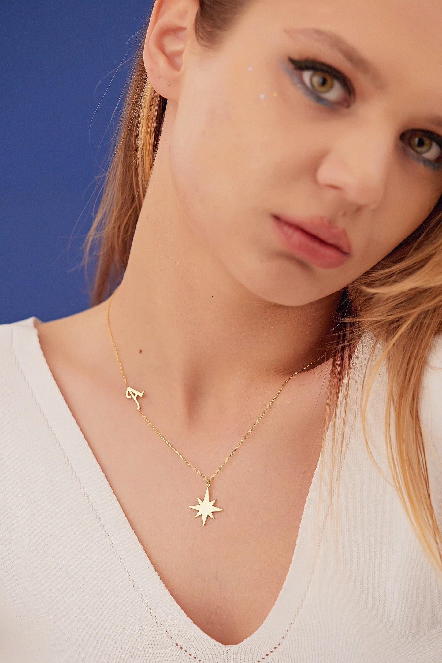 Initial Pole Star Necklace - Christmas Gift - Dainty Letter Star Necklace - North Star Necklace - Minimalist Pendant - Compass Necklace