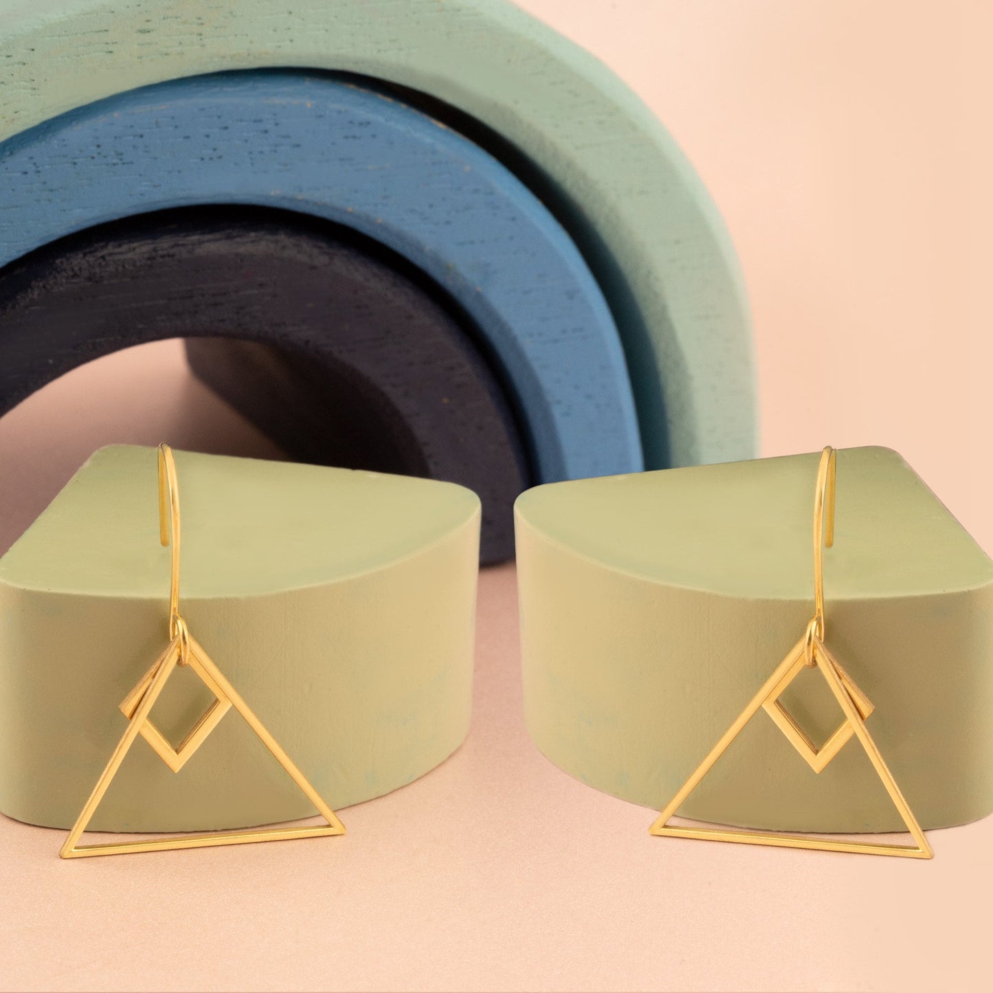 Double Triangle Dangle Earrings - Christmas Gift - Dainty Geometric Drop Earrings - Double Open Triangle Earring - Gift for Her