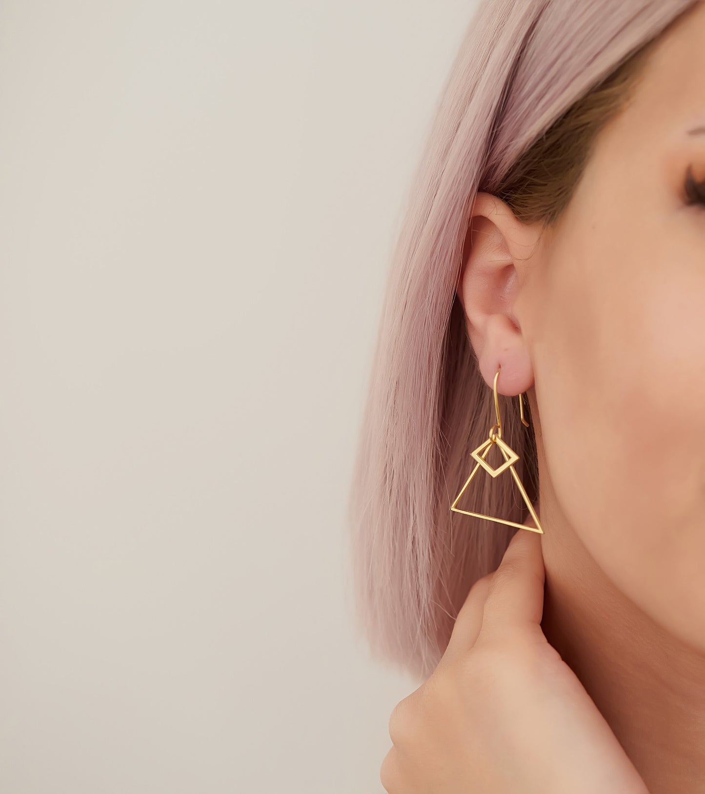 Double Triangle Dangle Earrings - Christmas Gift - Dainty Geometric Drop Earrings - Double Open Triangle Earring - Gift for Her