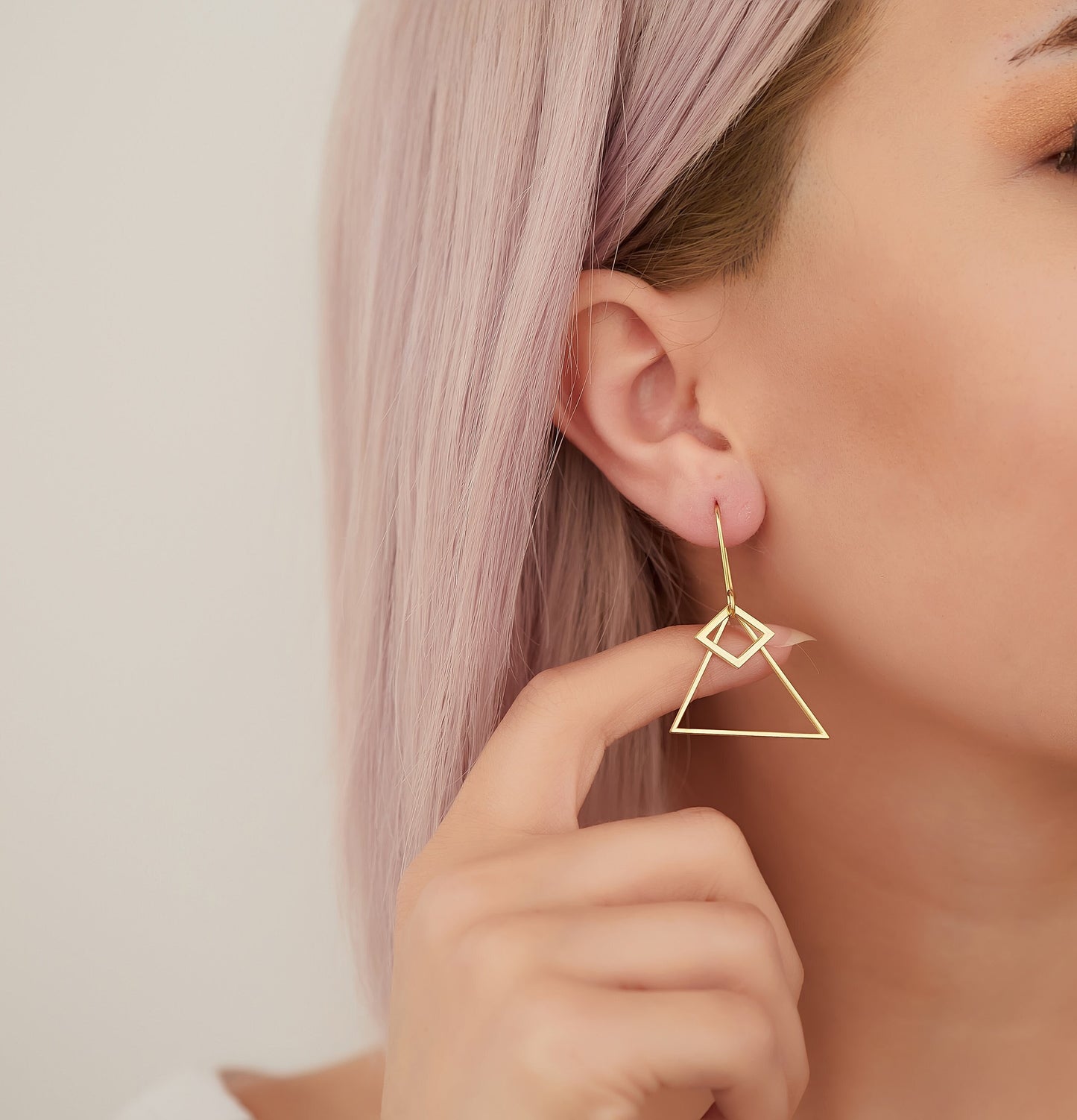 Double Triangle Dangle Earrings - Christmas Gift - Dainty Geometric Drop Earrings - Double Open Triangle Earring - Gift for Her