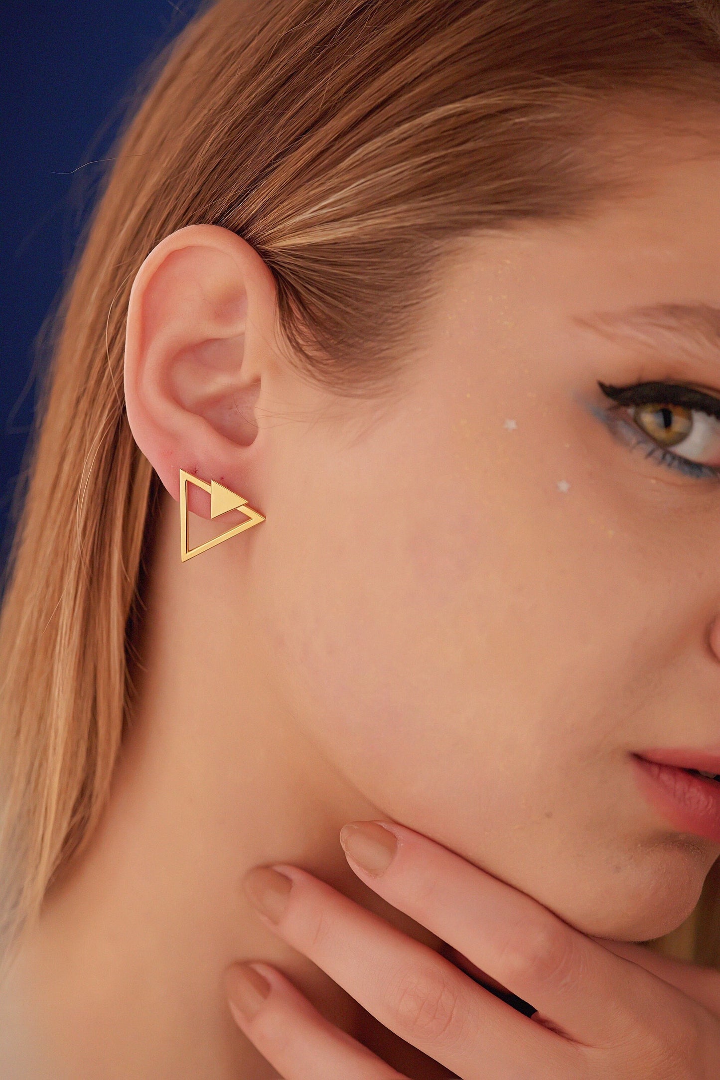 Double Triangle Stud Earrings - Triangle Ear Jacket Earrings - Handmade Geometric Studs - Triangle Studs - Gift for Her - Gift for Mother