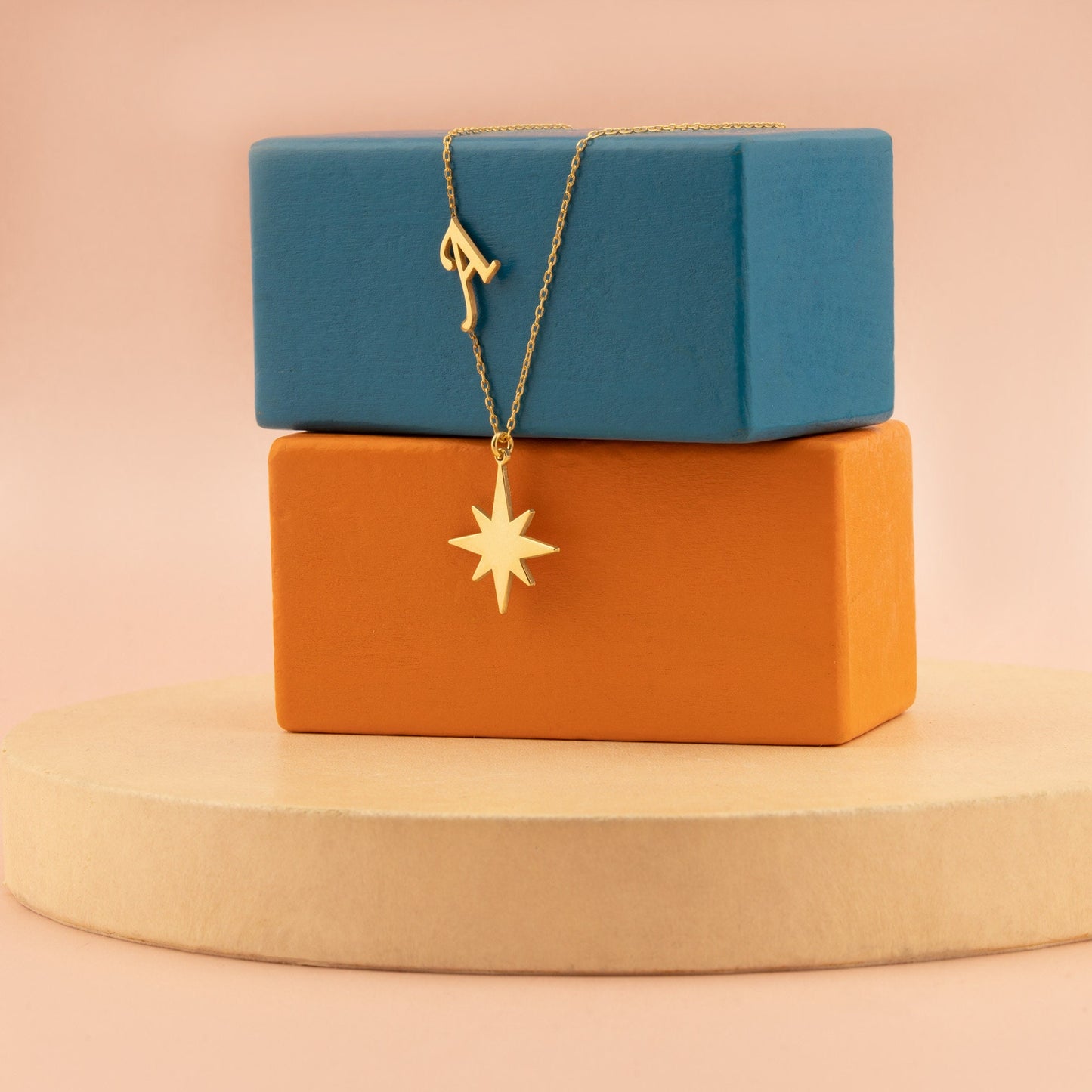 Initial Pole Star Necklace - Christmas Gift - Dainty Letter Star Necklace - North Star Necklace - Minimalist Pendant - Compass Necklace