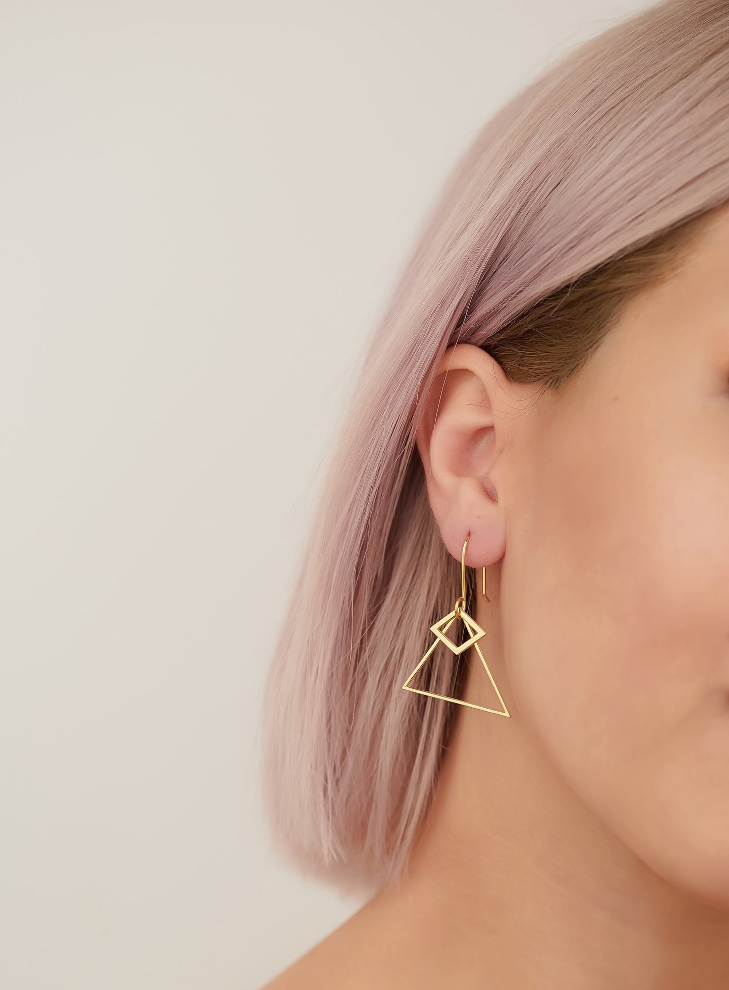 14K Solid Gold Double Triangle Dangle Earrings - Gold Jewellery - Dainty Geometric Earrings - Double Open Triangle Earring - Earrings Dangle