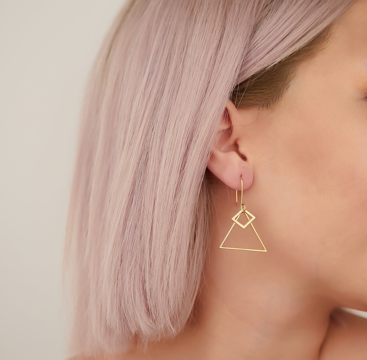 Double Triangle Dangle Earrings - Christmas Gift - Dainty Geometric Drop Earrings - Double Open Triangle Earring - Gift for Her