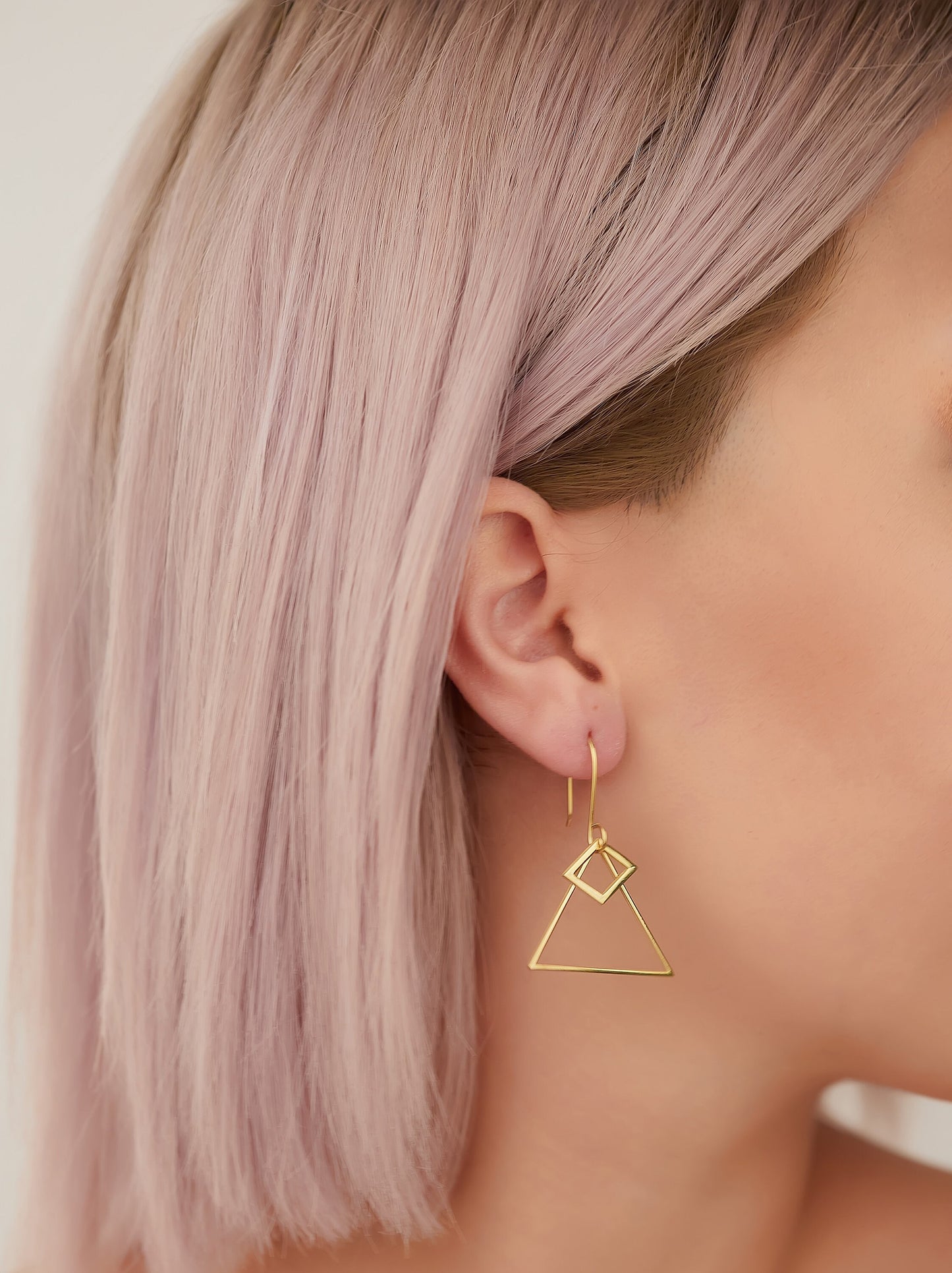 Double Triangle Dangle Earrings - Christmas Gift - Dainty Geometric Drop Earrings - Double Open Triangle Earring - Gift for Her