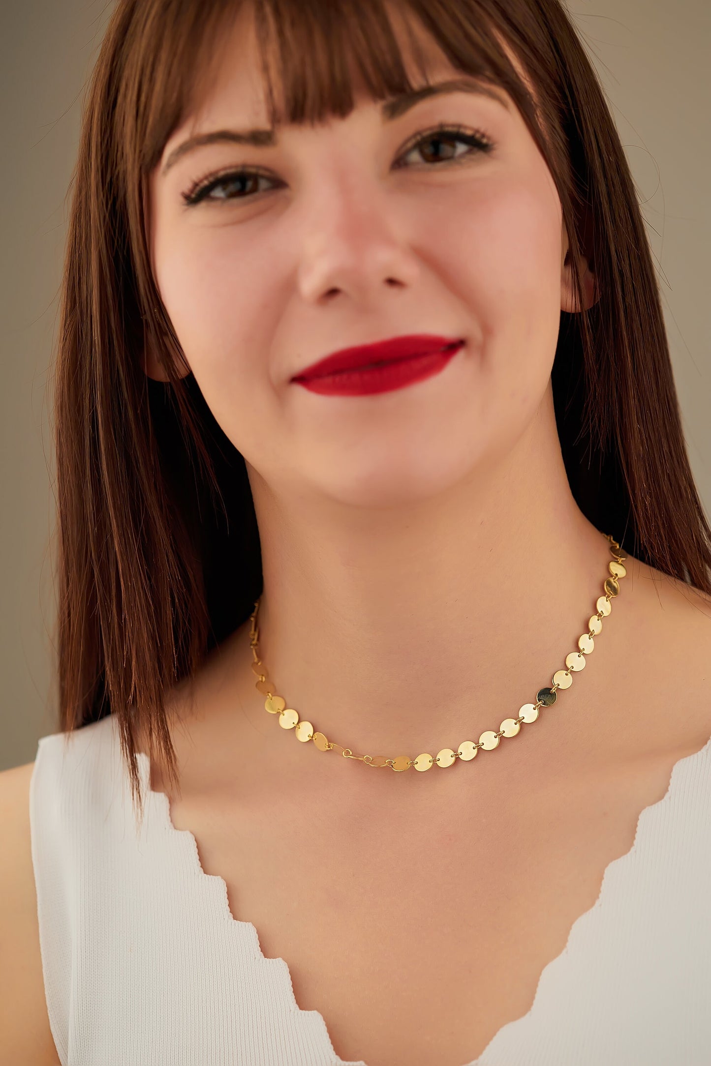 Sequin Necklace - Christmas Gift - Layering Necklace - Circles Necklace - Sequin Chain Necklace - Disc Chain Necklace - Gift for Her