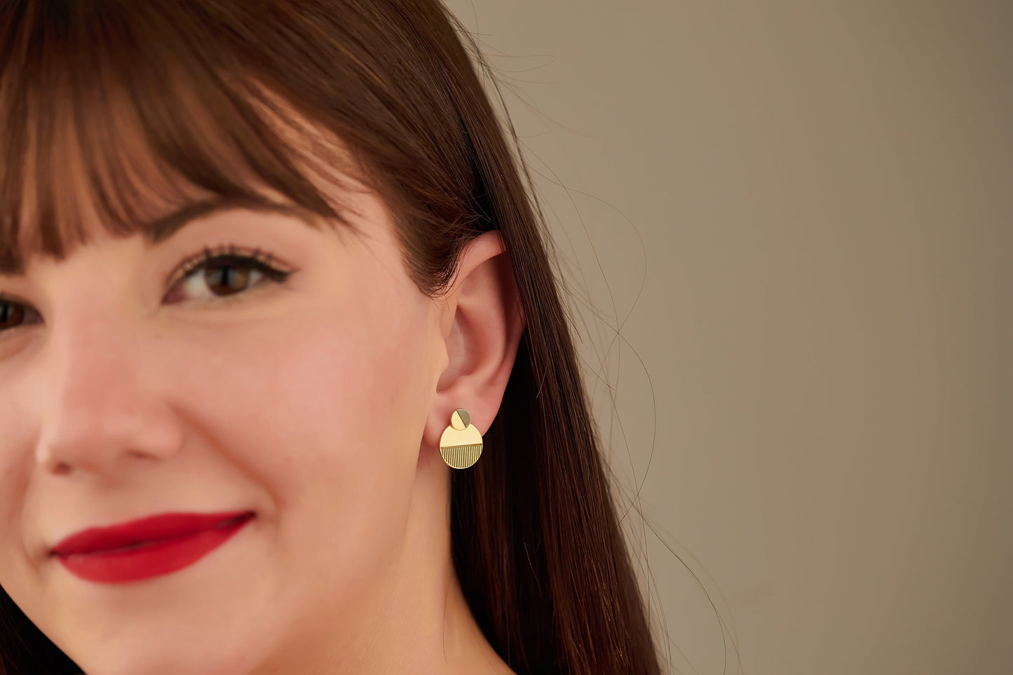 Double Round Earrings - Circle Ear Jacket - Line Scratch Earrings - Modern Jewellery - Handmade Jewellery - Gift for Her - Gift For Mother