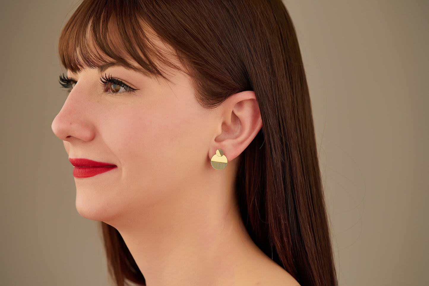 Double Round Earrings - Circle Ear Jacket - Line Scratch Earrings - Modern Jewellery - Handmade Jewellery - Gift for Her - Gift For Mother
