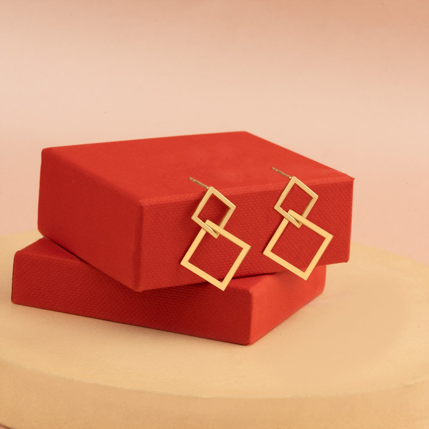 Double Square Dangle Earrings - Christmas Gift - Dainty Geometric Drop Earring - Double Open Square Earring - Gift for Her - Gift for Mother