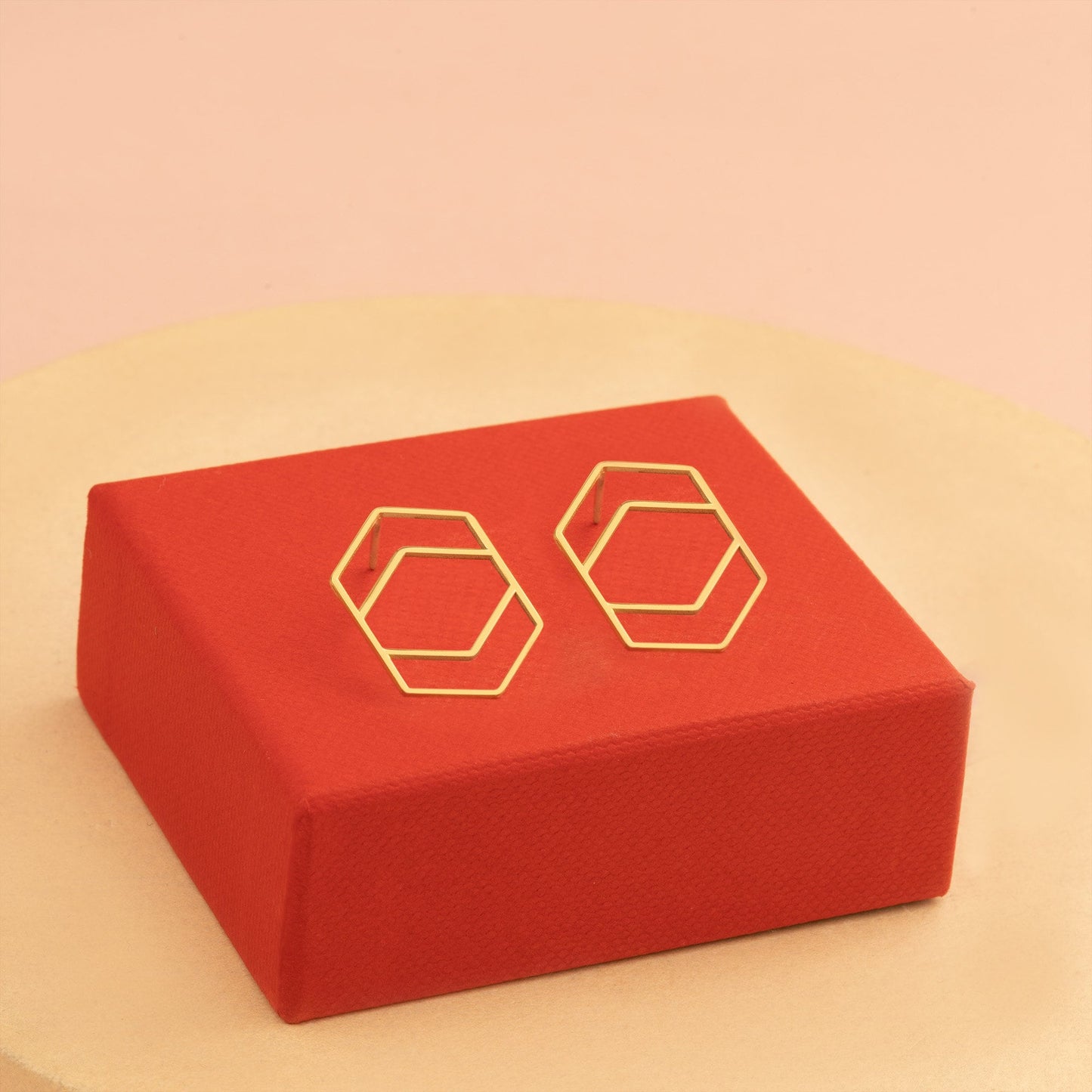 Double Hexagon Stud Earring - Christmas Gift - Gift for Her - Dainty Geometric Stud Earring - Double Open Hexagon Earring - Gift for Mother