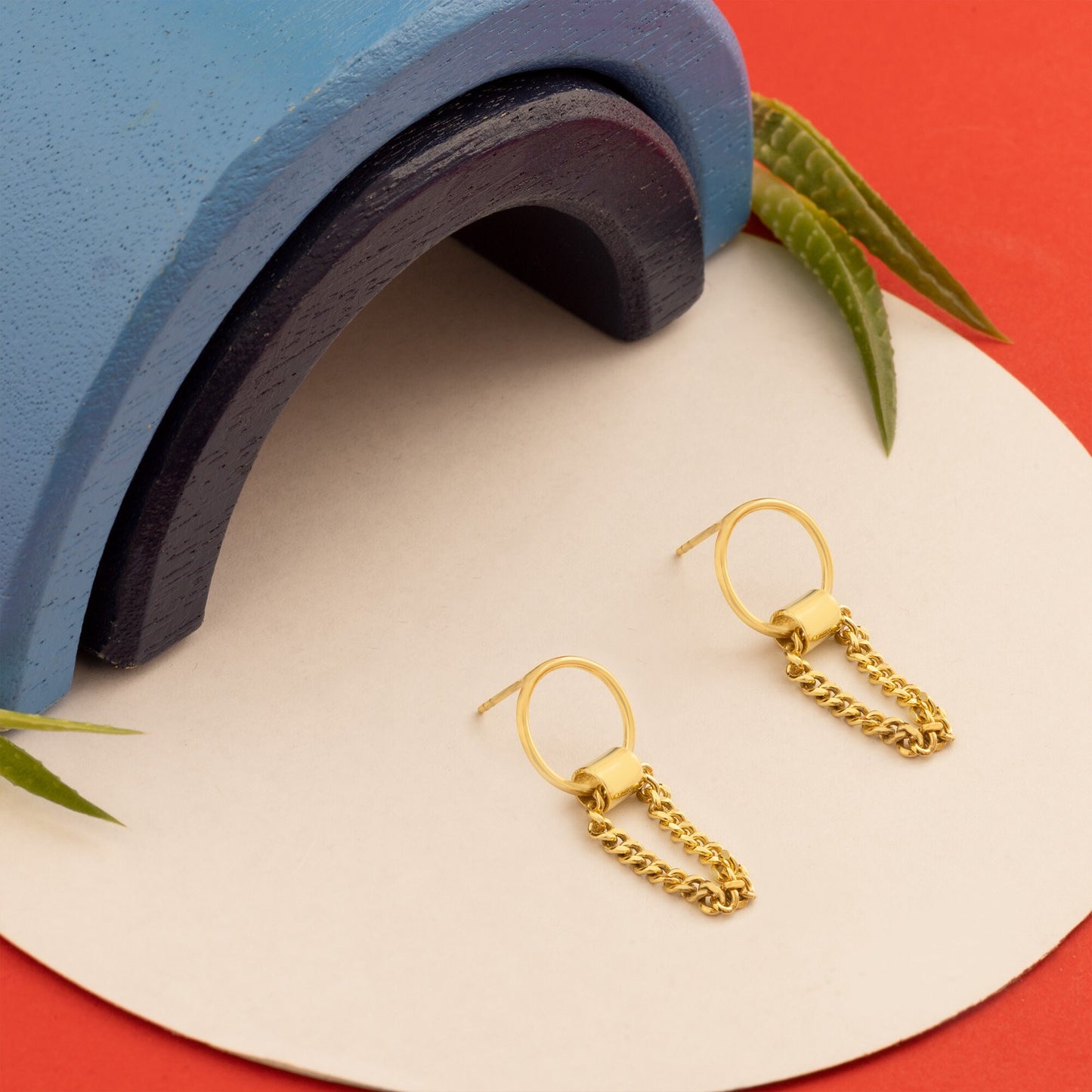 Circle Link Earrings - Minimalist Circle Earring - Geometric Curb Chain Earrings - Dainty Earrings - Gift for Mother - Gift for Her