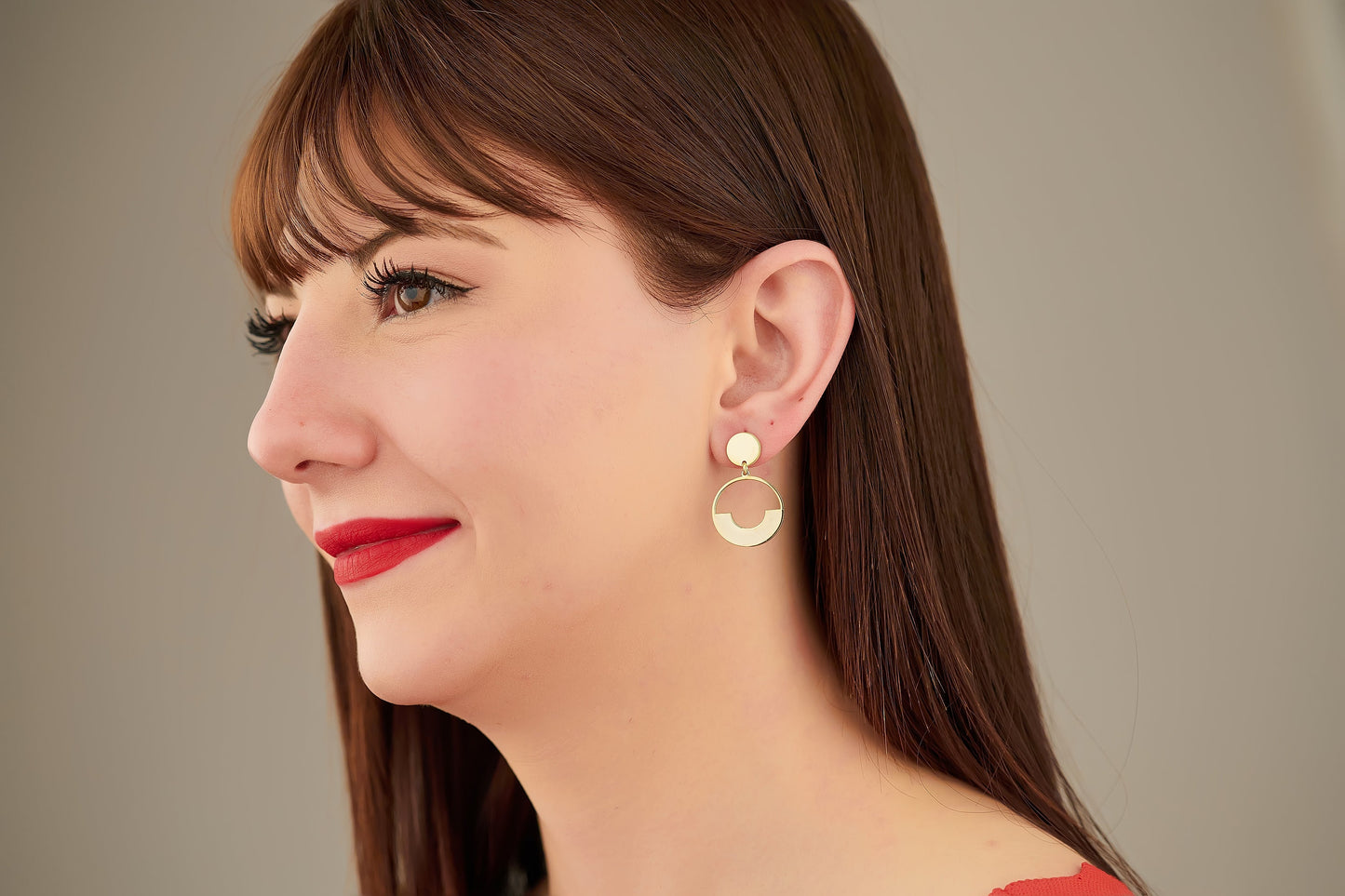 Double Circle Hollow Earrings - Christmas Gift - Linked Earrings - Stud Dangle Earrings - Modern Jewelry - Handmade Earrings - Gift for Her