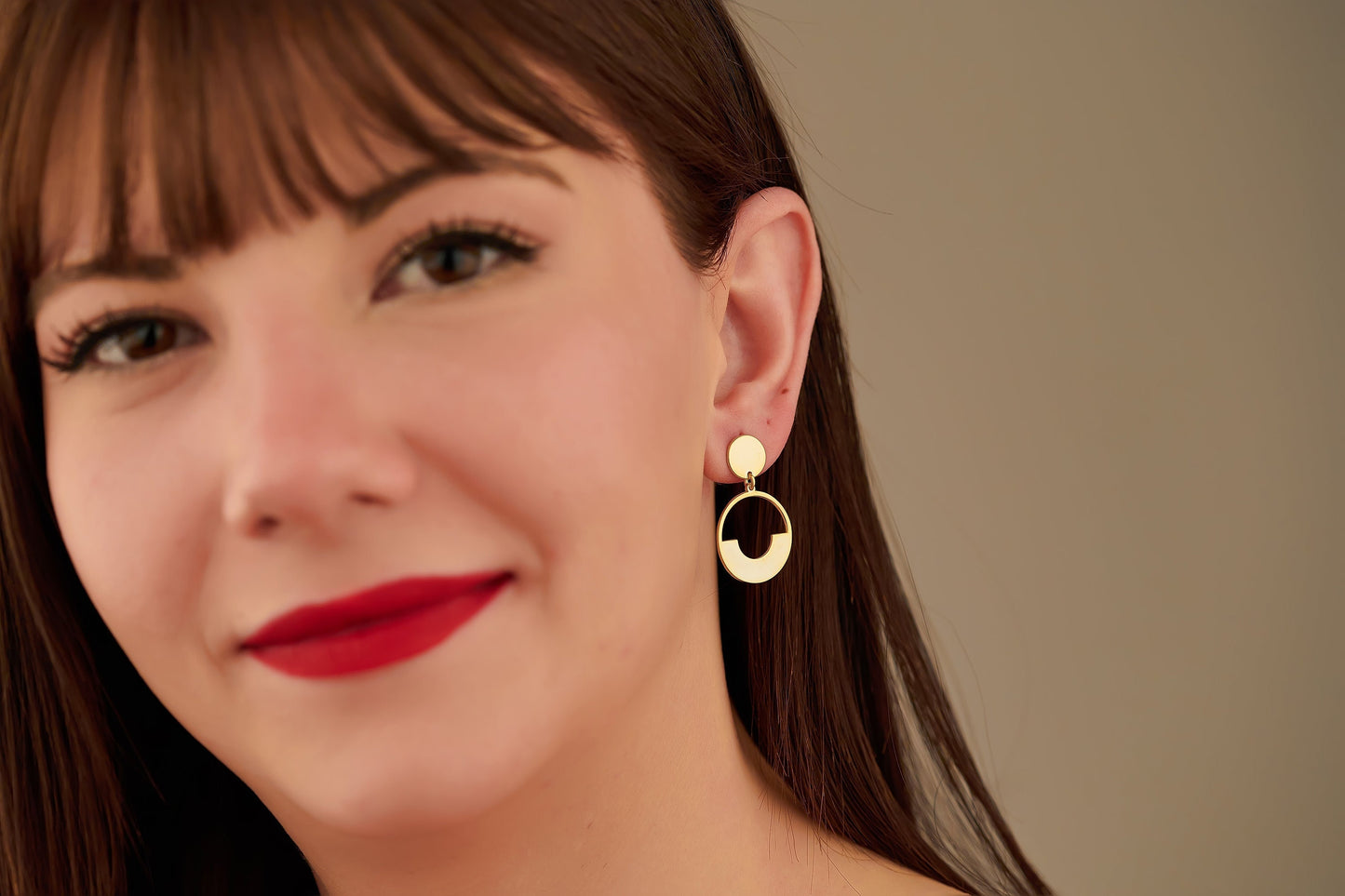 Double Circle Hollow Earrings - Christmas Gift - Linked Earrings - Stud Dangle Earrings - Modern Jewelry - Handmade Earrings - Gift for Her