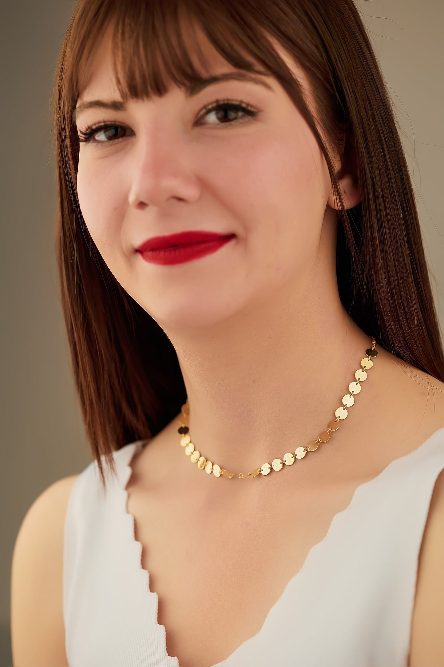 Sequin Necklace - Christmas Gift - Layering Necklace - Circles Necklace - Sequin Chain Necklace - Disc Chain Necklace - Gift for Her