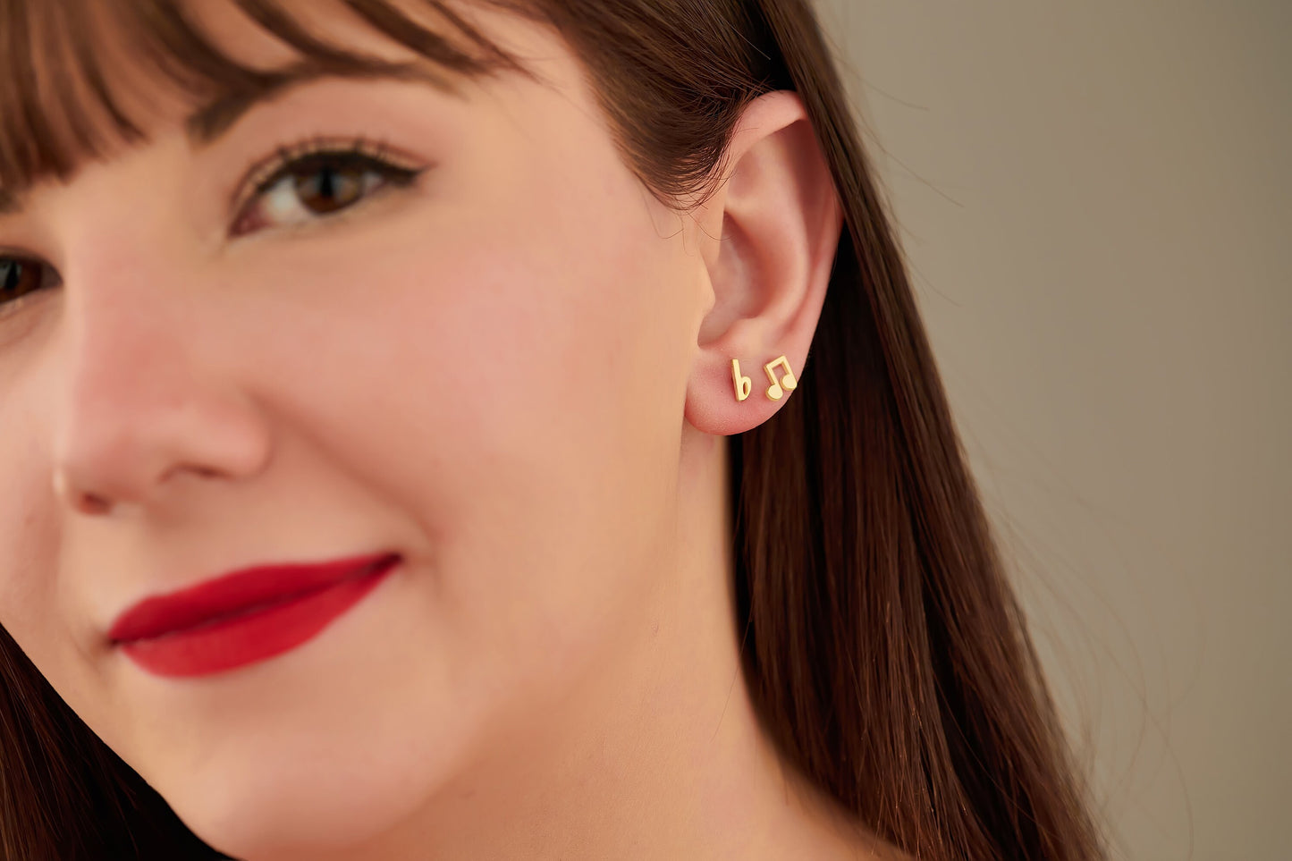 Flat Mark and Note Earrings - Christmas Gift - Music Symbol Earrings - Minimalist Studs - Mismatched Earrings - Musician Gift - Gift for Her