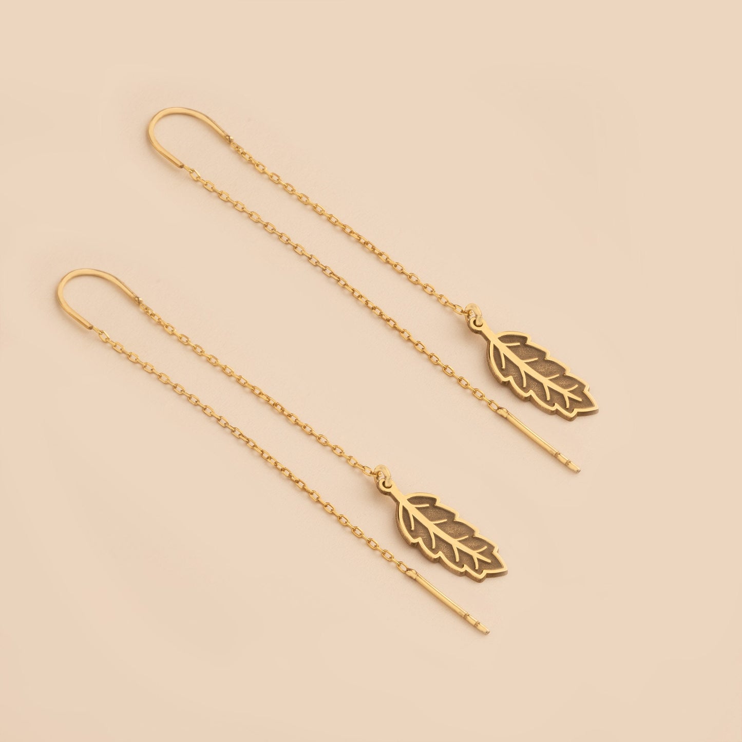 Threader Leaf Earring - Christmas Gift - Lariat Leaf Dangle Earring - Leaf Drop Stud - Nature Earring - Dainty Earring - Gift For Her