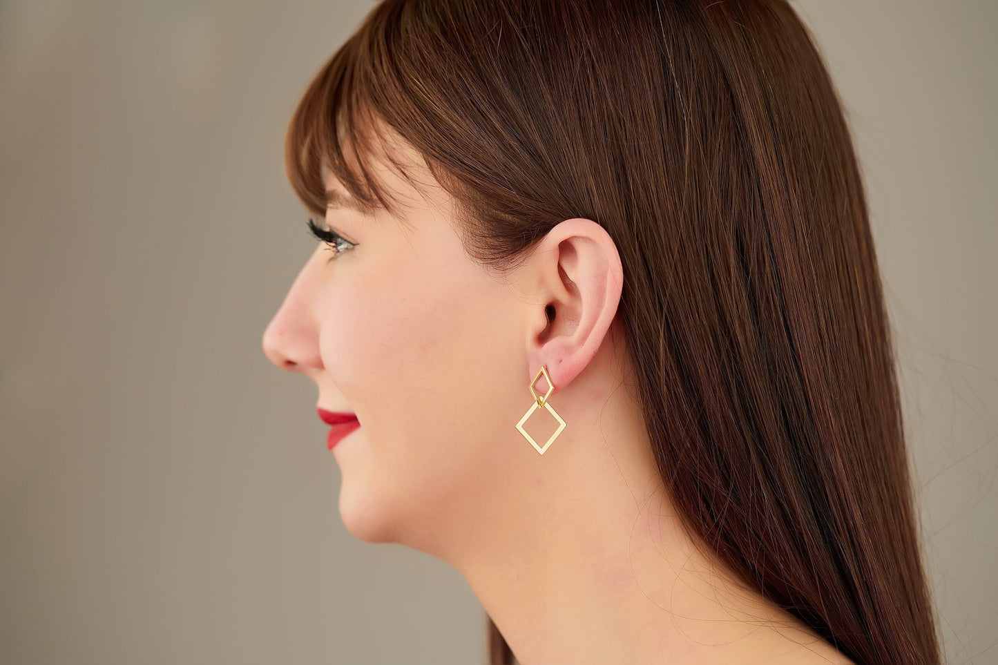 Double Square Dangle Earrings - Christmas Gift - Dainty Geometric Drop Earring - Double Open Square Earring - Gift for Her - Gift for Mother