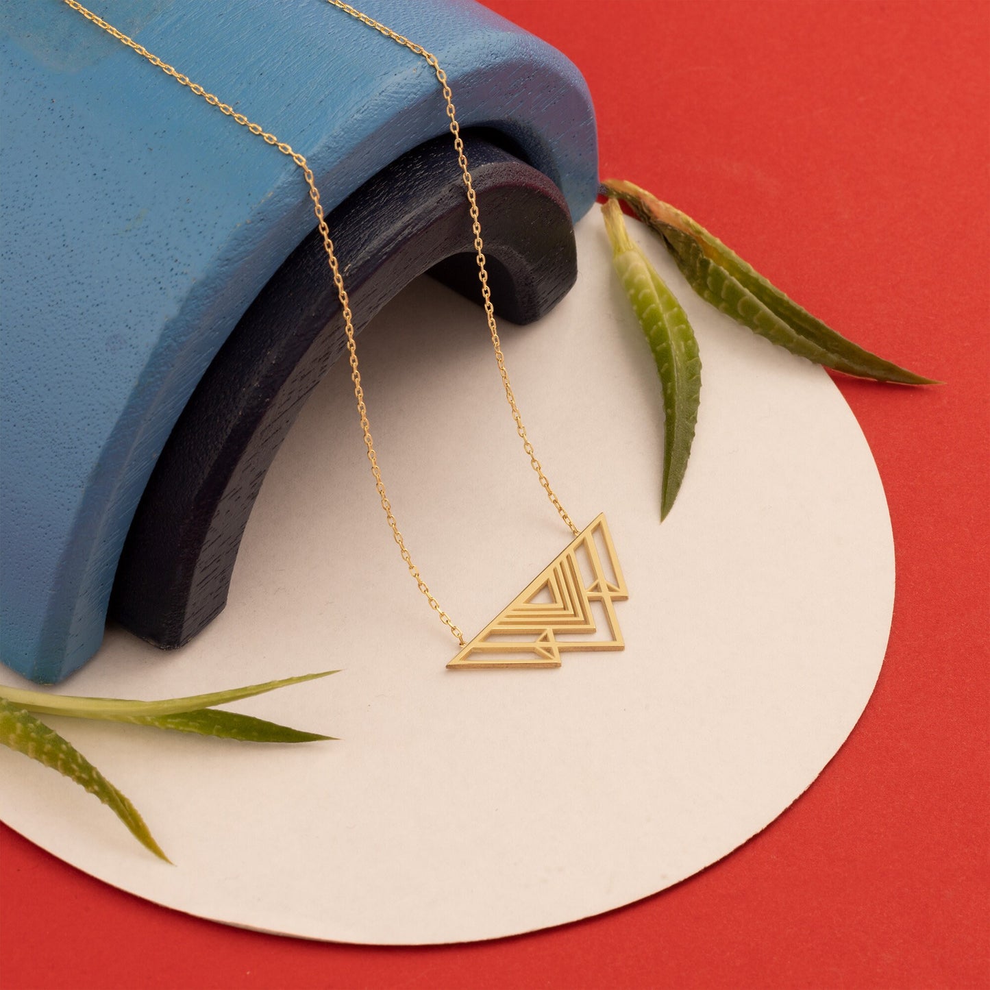 Geometric Triangle Necklace - Christmas Gift - Gift for Her - Interlaced Geometric Necklace - Gold Open Triangle Necklace - Gift for Mother