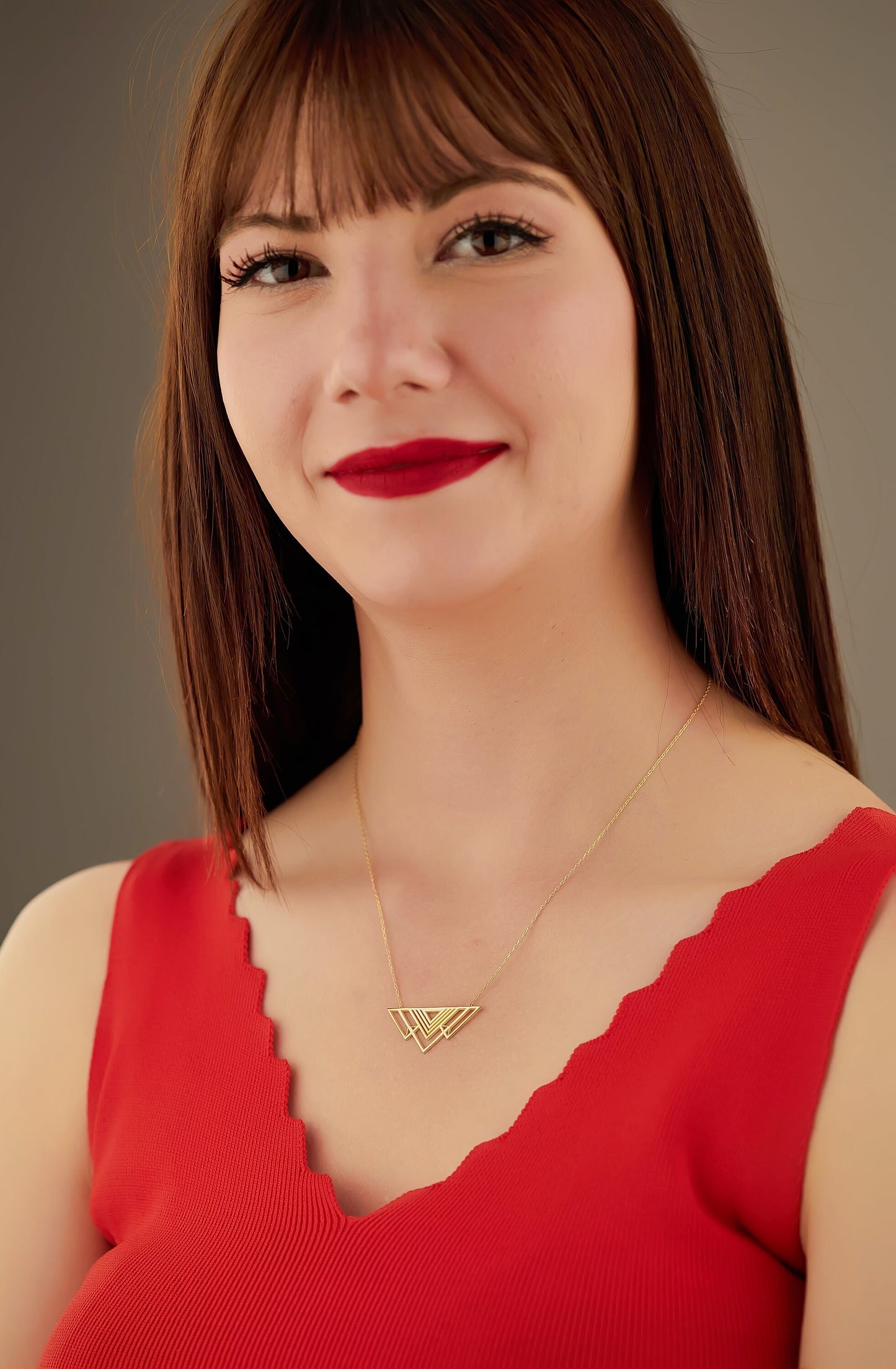 Geometric Triangle Necklace - Christmas Gift - Gift for Her - Interlaced Geometric Necklace - Gold Open Triangle Necklace - Gift for Mother