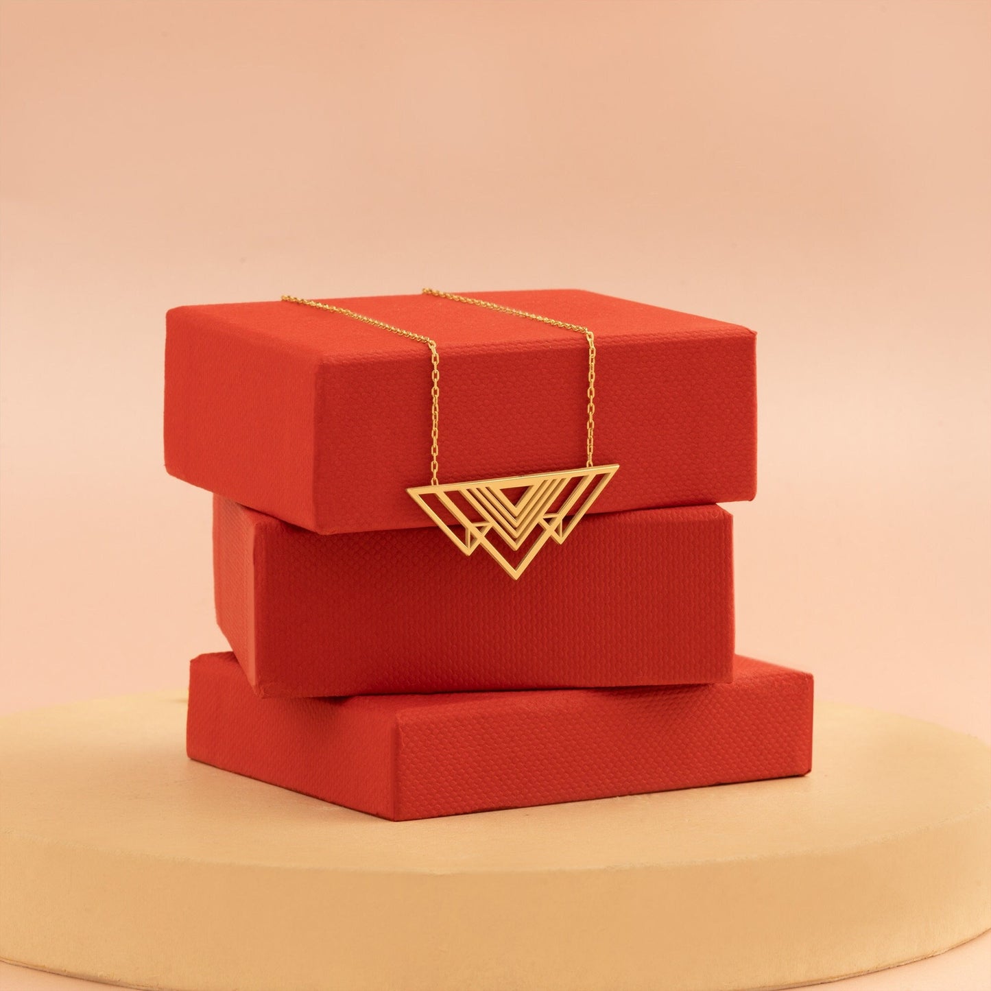 Geometric Triangle Necklace - Christmas Gift - Gift for Her - Interlaced Geometric Necklace - Gold Open Triangle Necklace - Gift for Mother