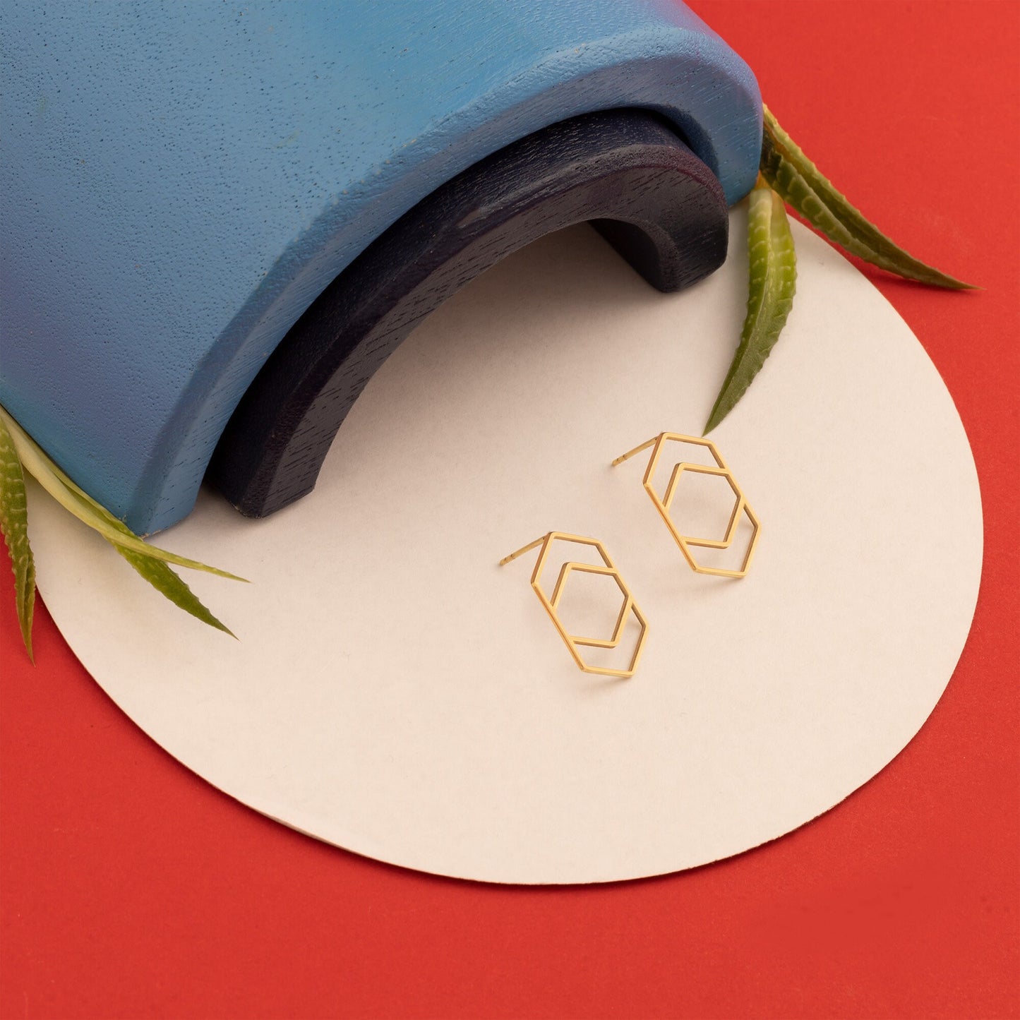 Double Hexagon Stud Earring - Christmas Gift - Gift for Her - Dainty Geometric Stud Earring - Double Open Hexagon Earring - Gift for Mother