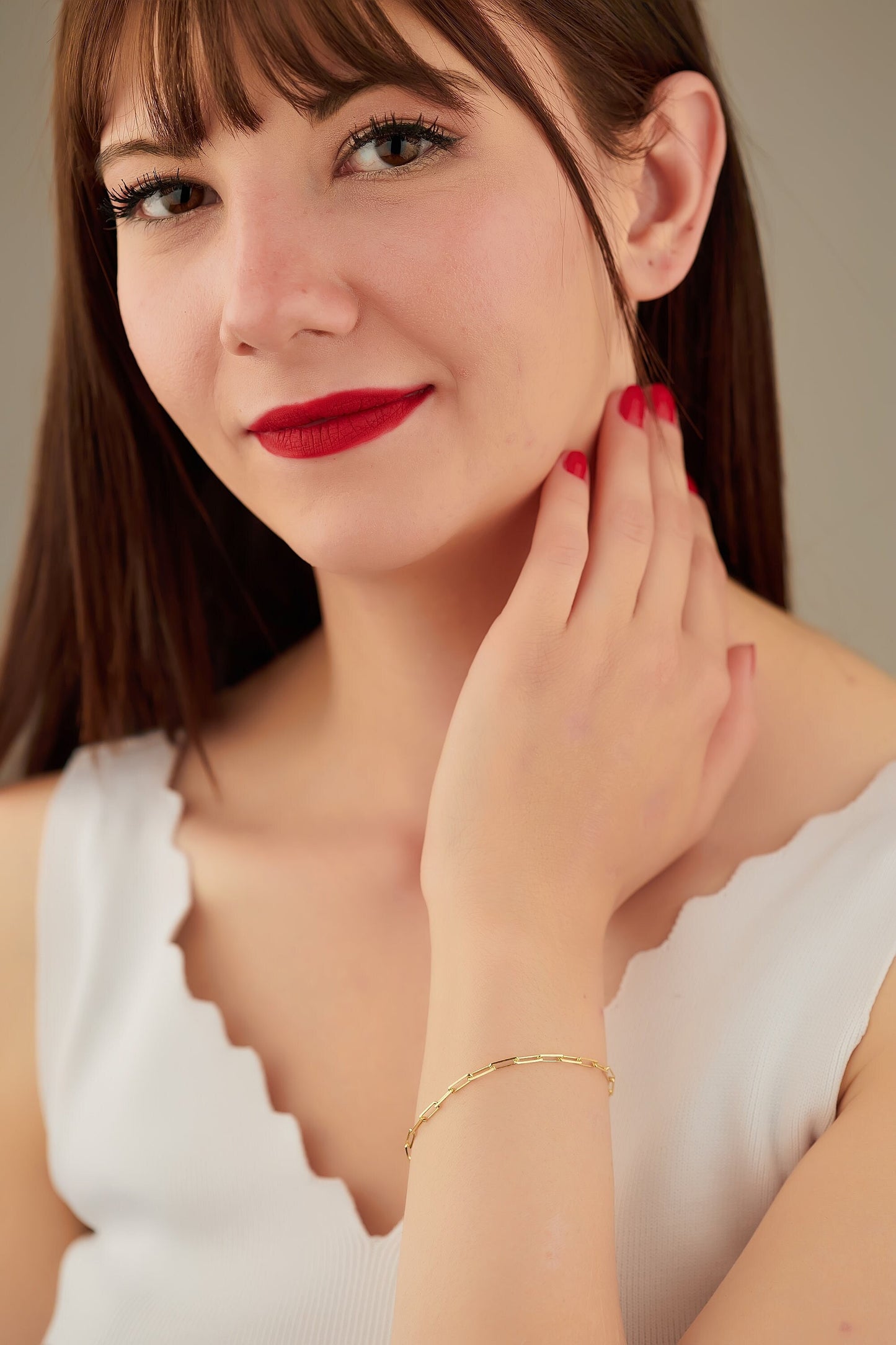 Paperclip Gold Bracelet - 925 Silver Chain Bracelet - Gift for Her - Gift for Women - Delicate Bracelet for Wife - Handmade Jewellery