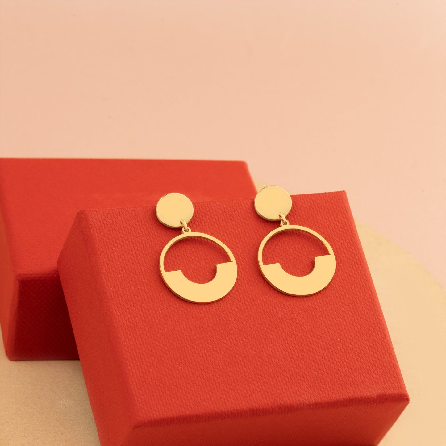 Double Circle Hollow Earrings - Christmas Gift - Linked Earrings - Stud Dangle Earrings - Modern Jewelry - Handmade Earrings - Gift for Her