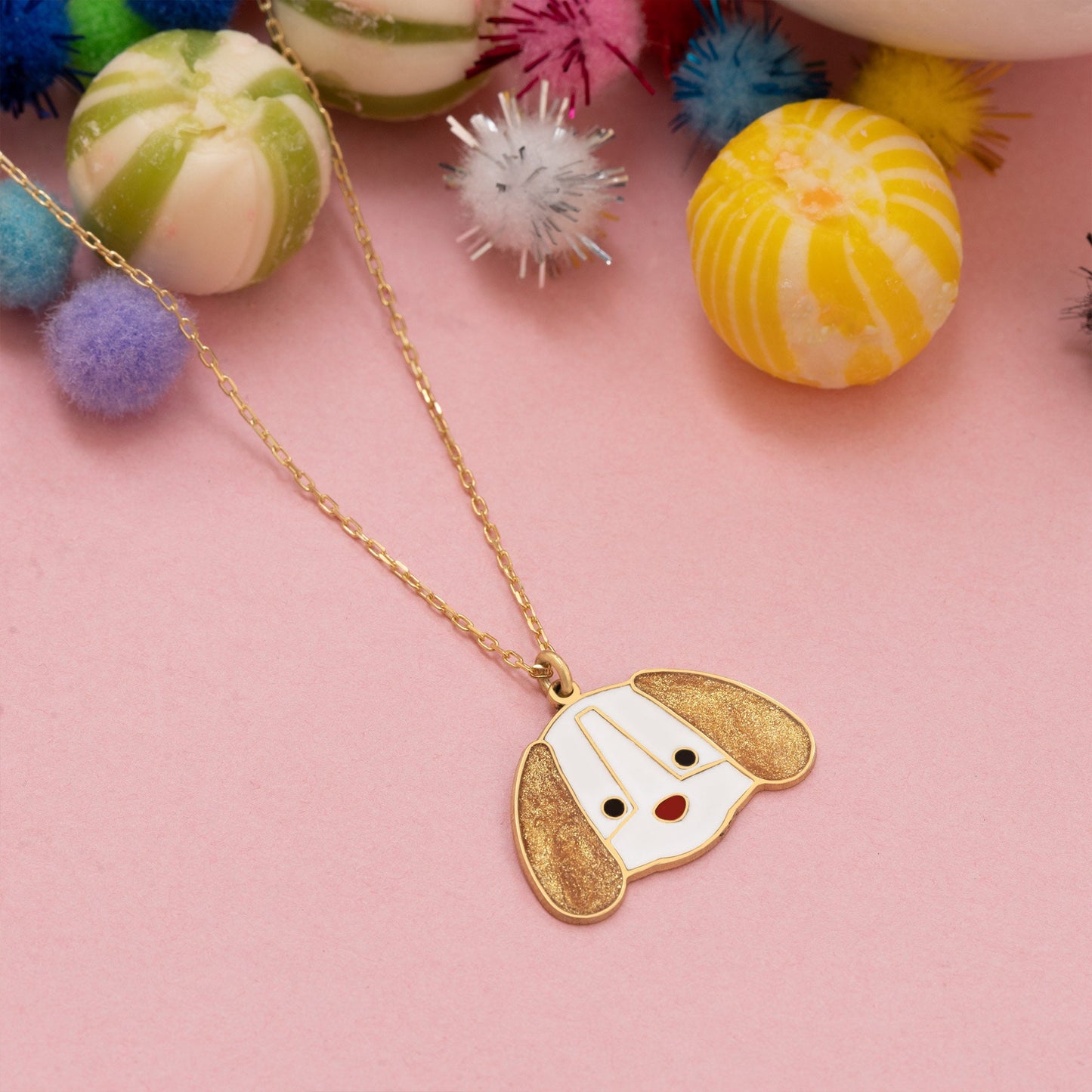 Enamel Cute Dog Necklace - Dog Jewelry - Pet Lover Gift - Gift for Kids - Long Eared Dog Necklace - Silver Dog Necklace - Gift for Her