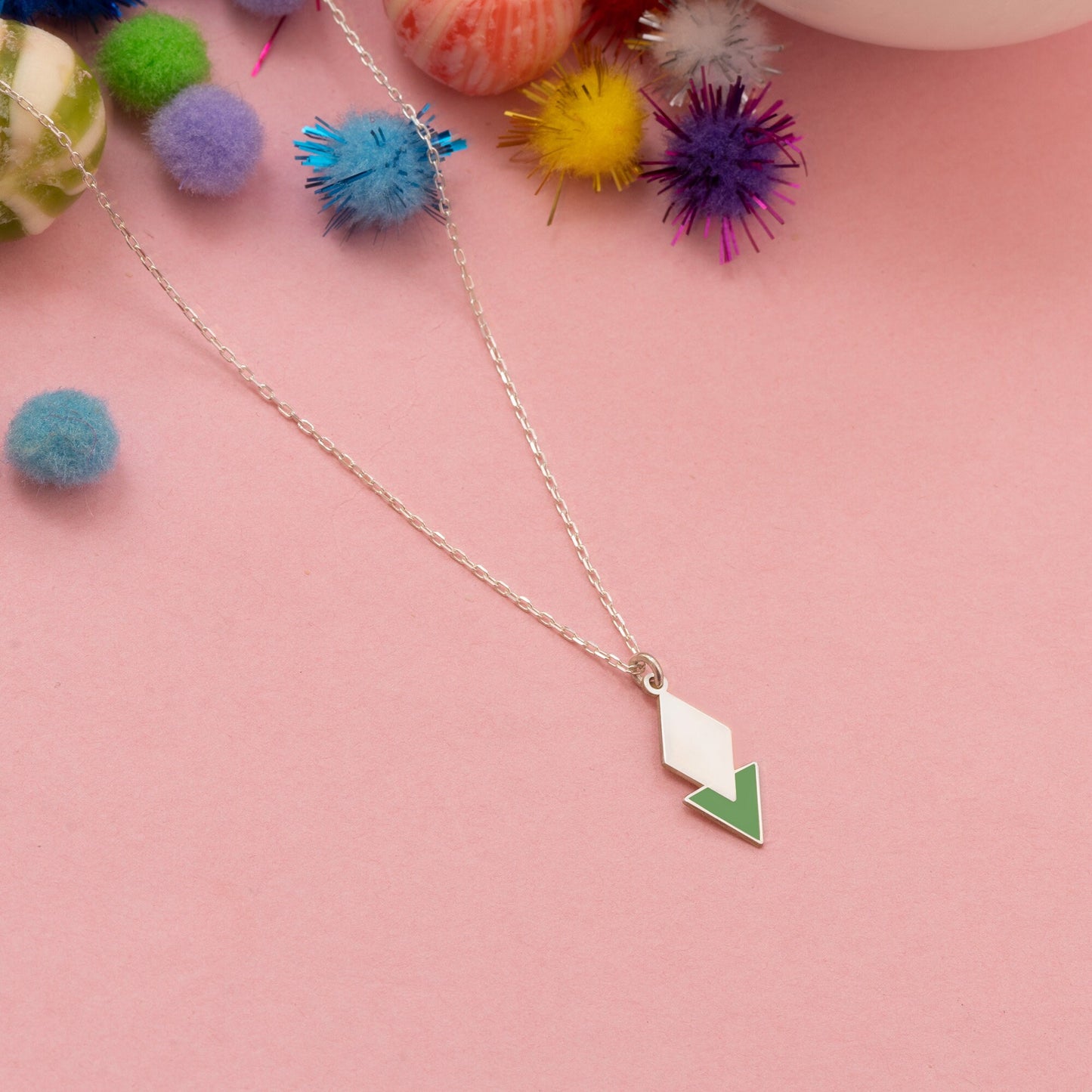 Diamond and Triangle Necklace - Enamel Diamond Charm - Diamond Gifts - Diamond Jewelry - Gift for Her - Dainty Charm Necklace