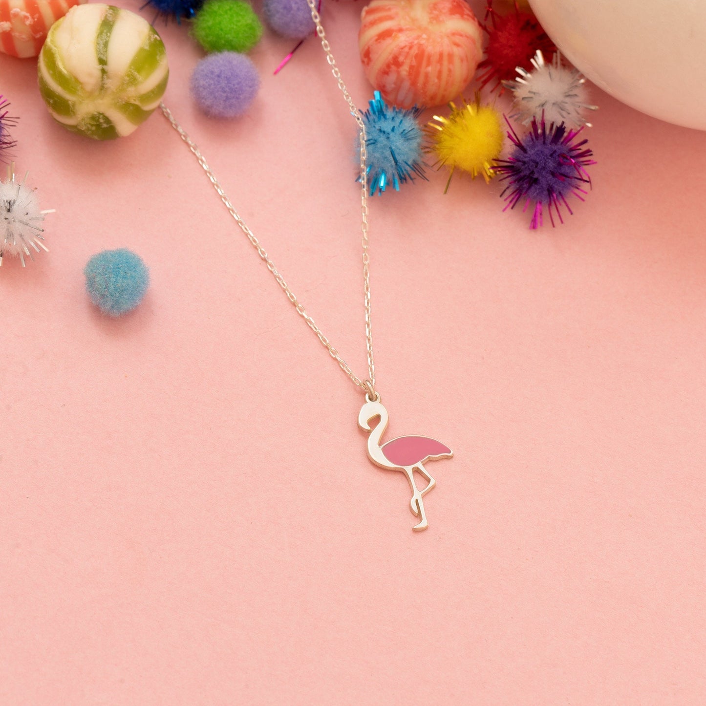 Flamingo Pendant Necklace - Christmas Gift - Enamel Bird Necklace - Dainty Bird Charm Necklace Women - Pink Flamingo Necklace - Gift for Her
