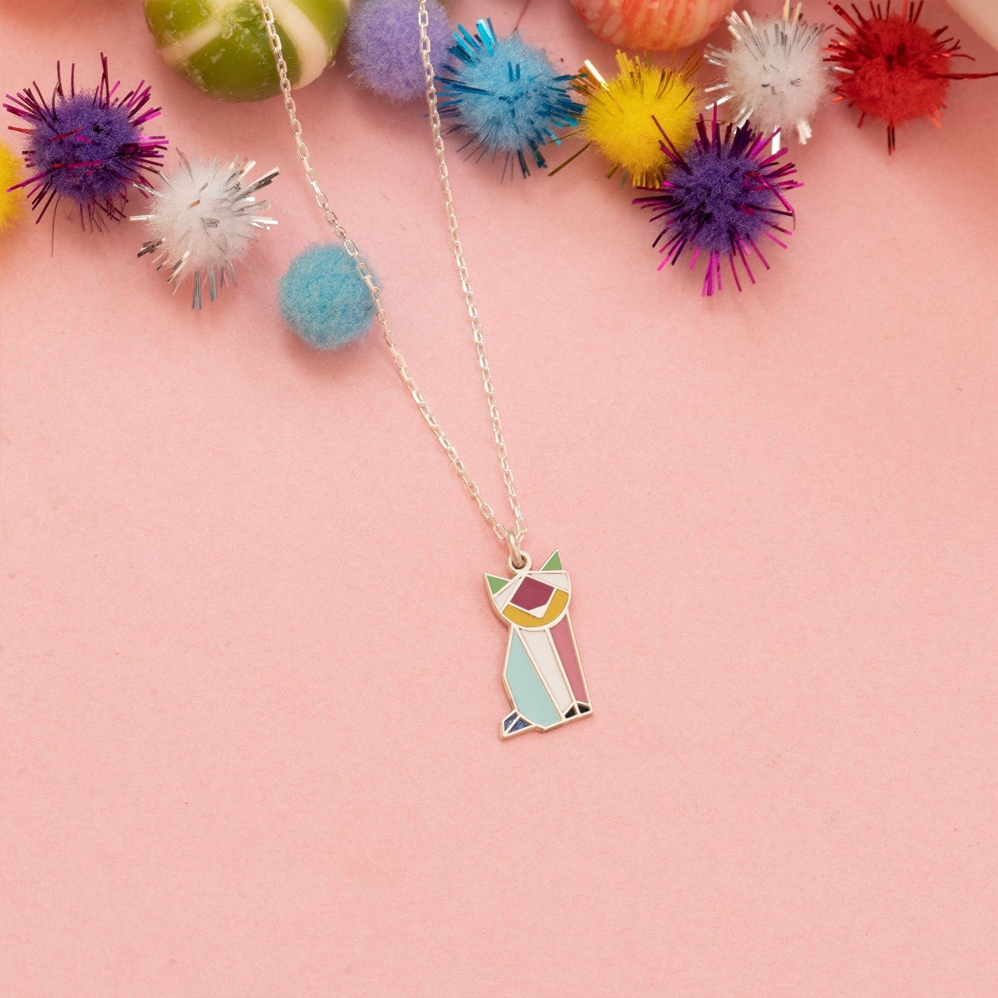 Multi Color Enamel Cat Necklace - Christmas Gift - Tiny Colored Cat Necklace - Cat Lover Gift - Pet Jewelry - Gift for Her - Gift for Kids