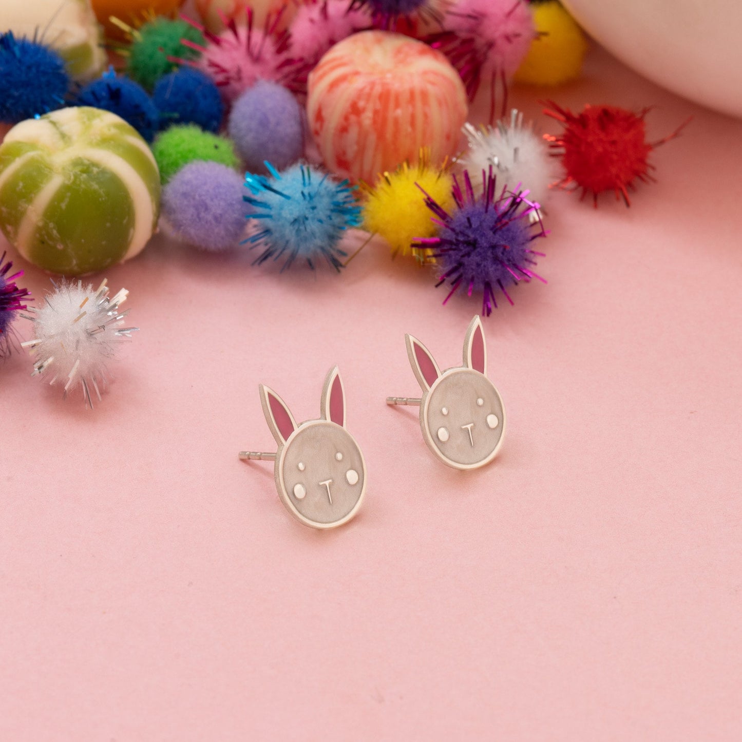 Enamel Rabbit Earring - Christmas Gift - Bunny Earring - Adorable Colored Earring - Cute Earring - Gift for Kids - Gift for Her