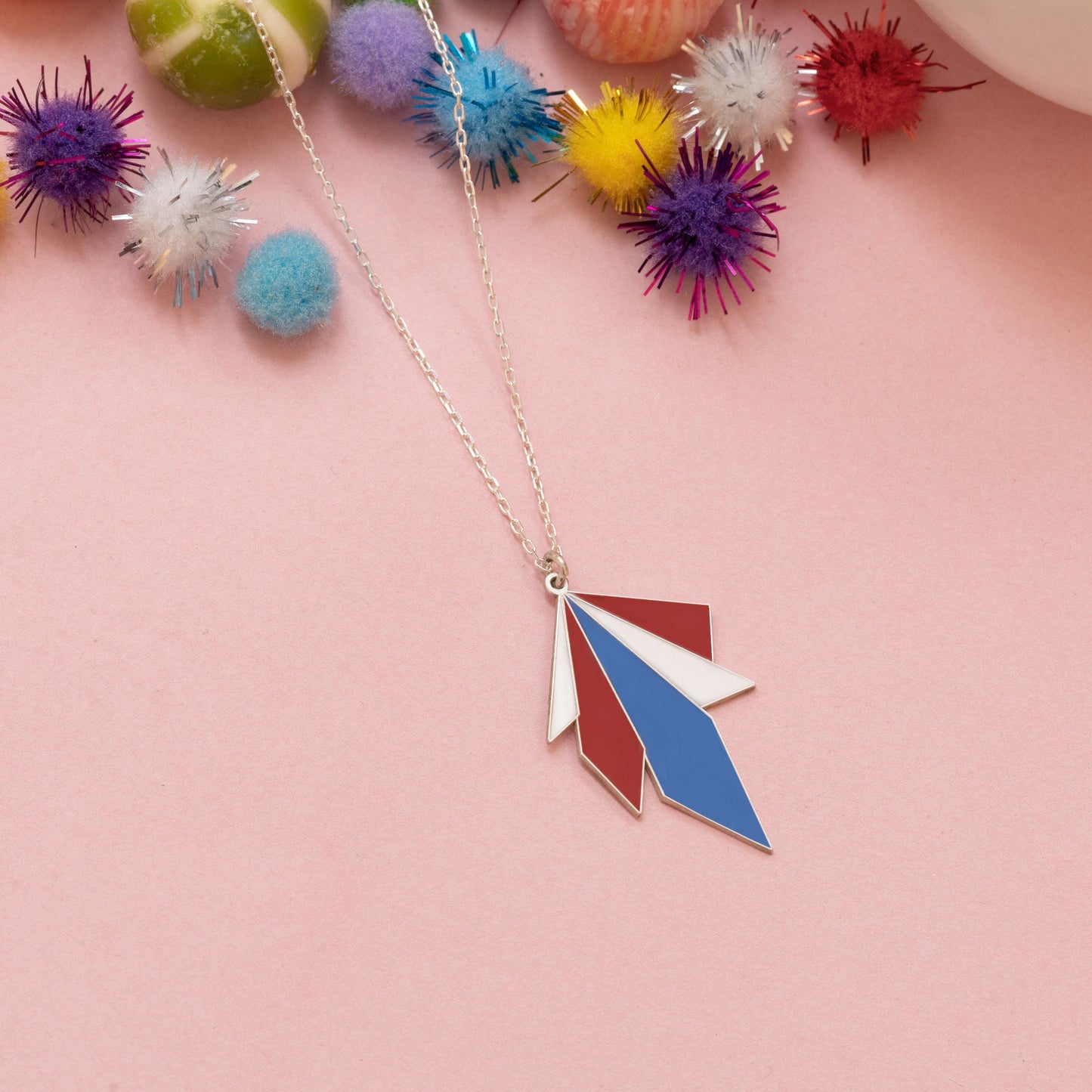 Enamel Kite Shape Necklace - Childhood Pendant - Geometric Triangle Necklace - Enamel Necklace - Gift for Her - Gift for Kids