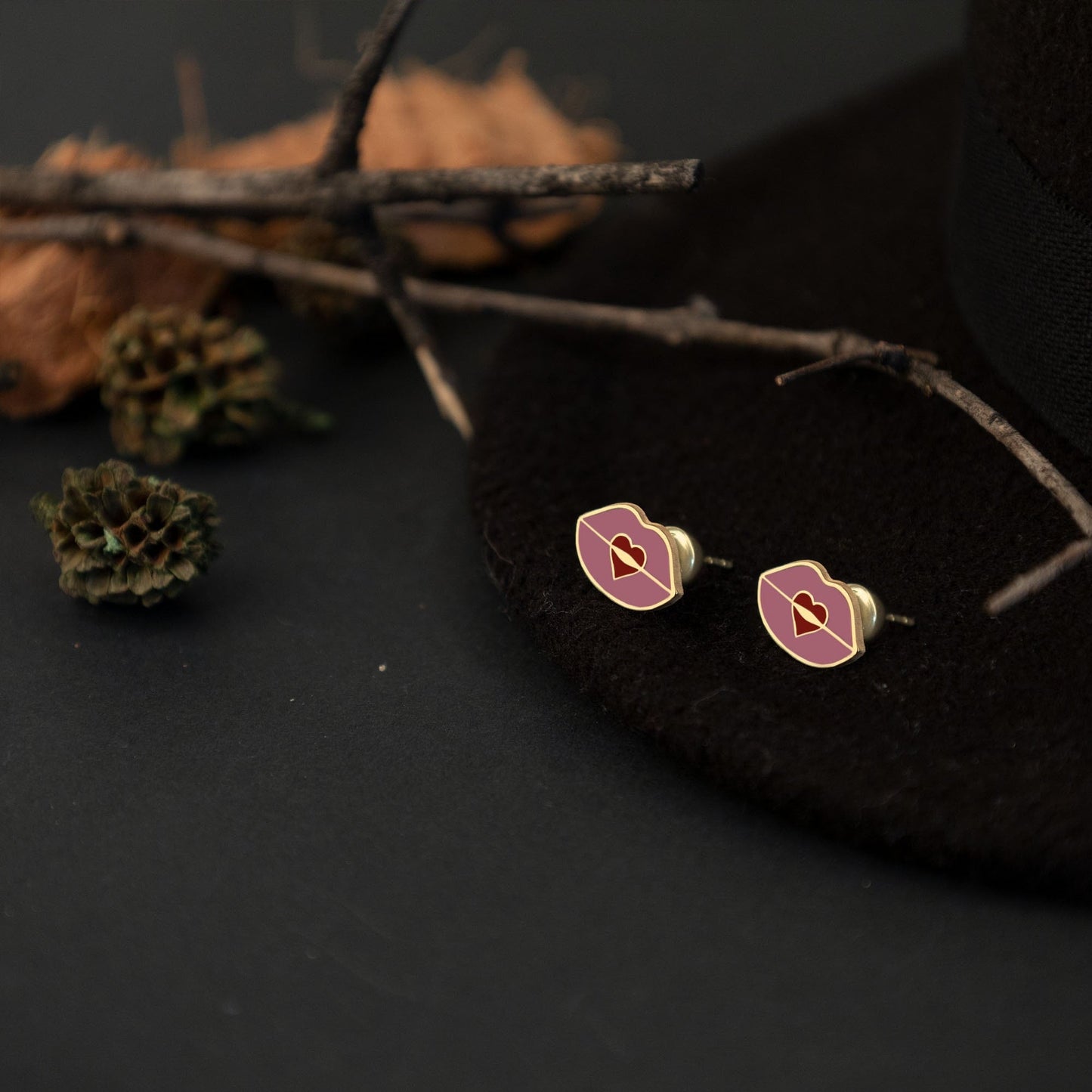 Enamel Kiss Earrings - Halloween Earrings - Love Kiss Earrings - Heart Lipstick Mouth Earrings - Lips Earring - Funny Earring - Gift for Her