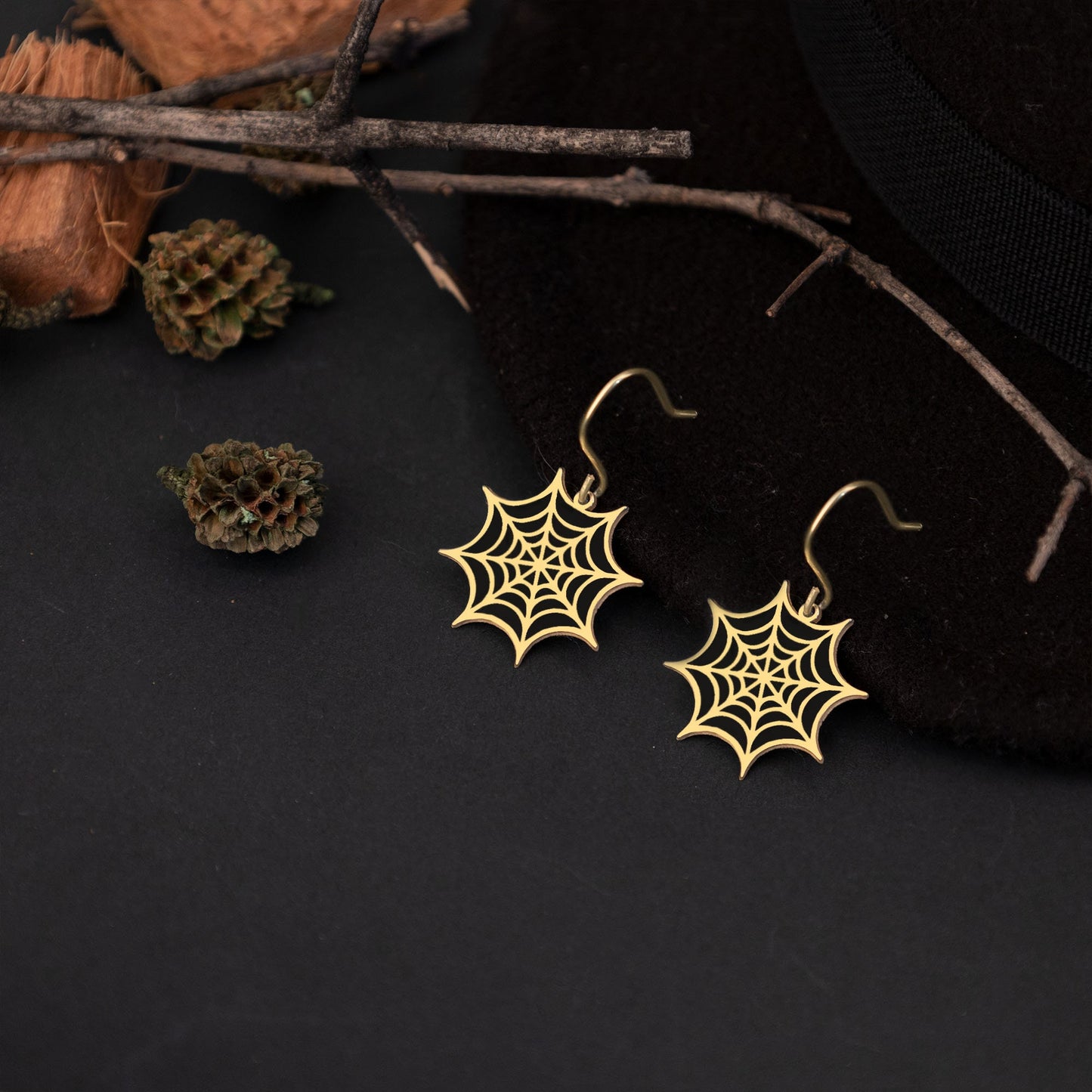 Spider Web Earrings - Christmas Gift - Enamel Spider Web Earring - Black Web Earring - Halloween Gift - Gift For Kids - Gift for Her