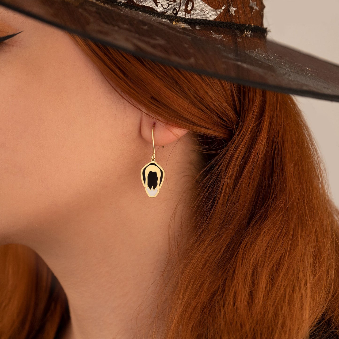 Inspired Earring - Halloween Earrings - Female Silhouette Earring - Long Hair Girl Earring - TV Series Jewelry - Enamel Earrings