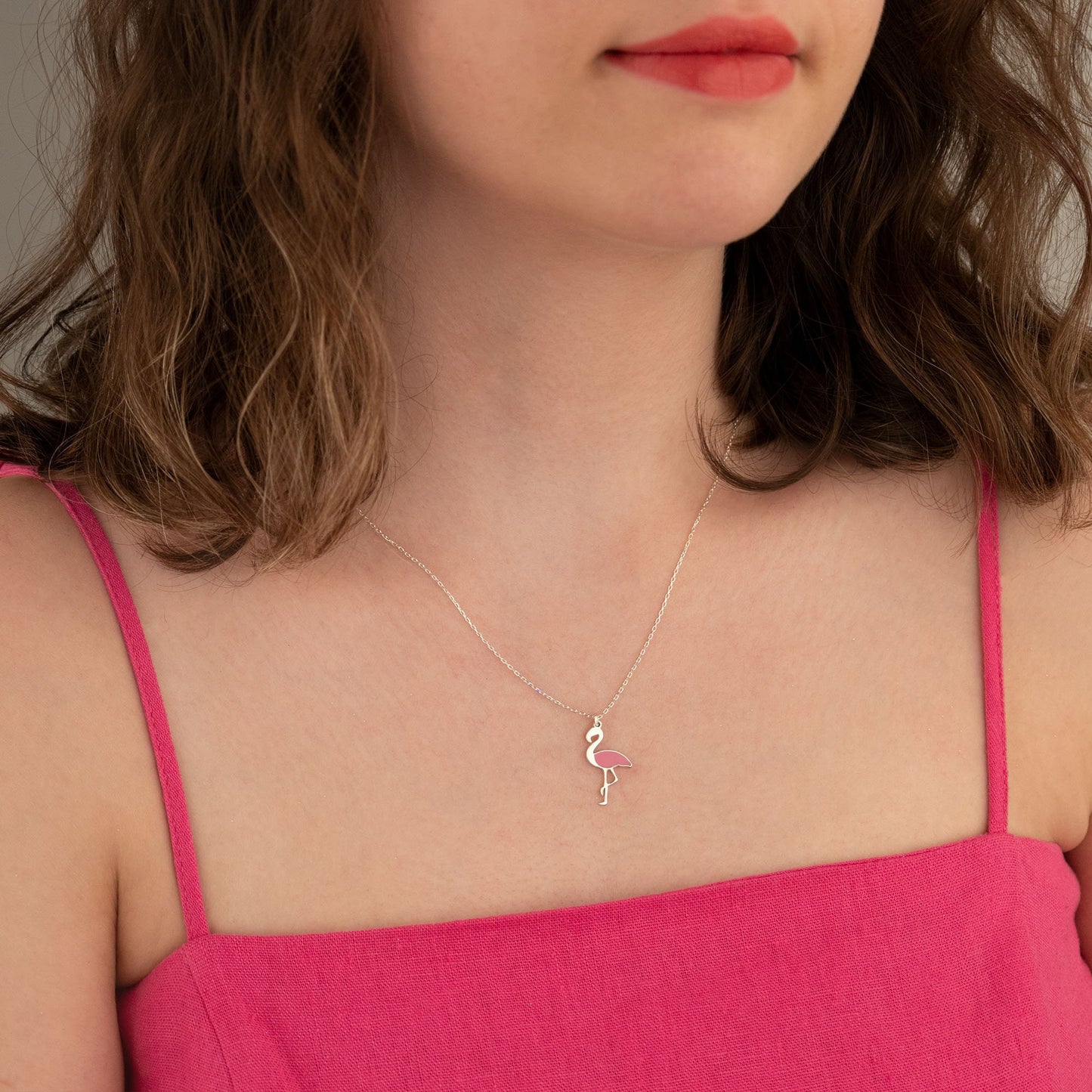 Flamingo Pendant Necklace - Christmas Gift - Enamel Bird Necklace - Dainty Bird Charm Necklace Women - Pink Flamingo Necklace - Gift for Her