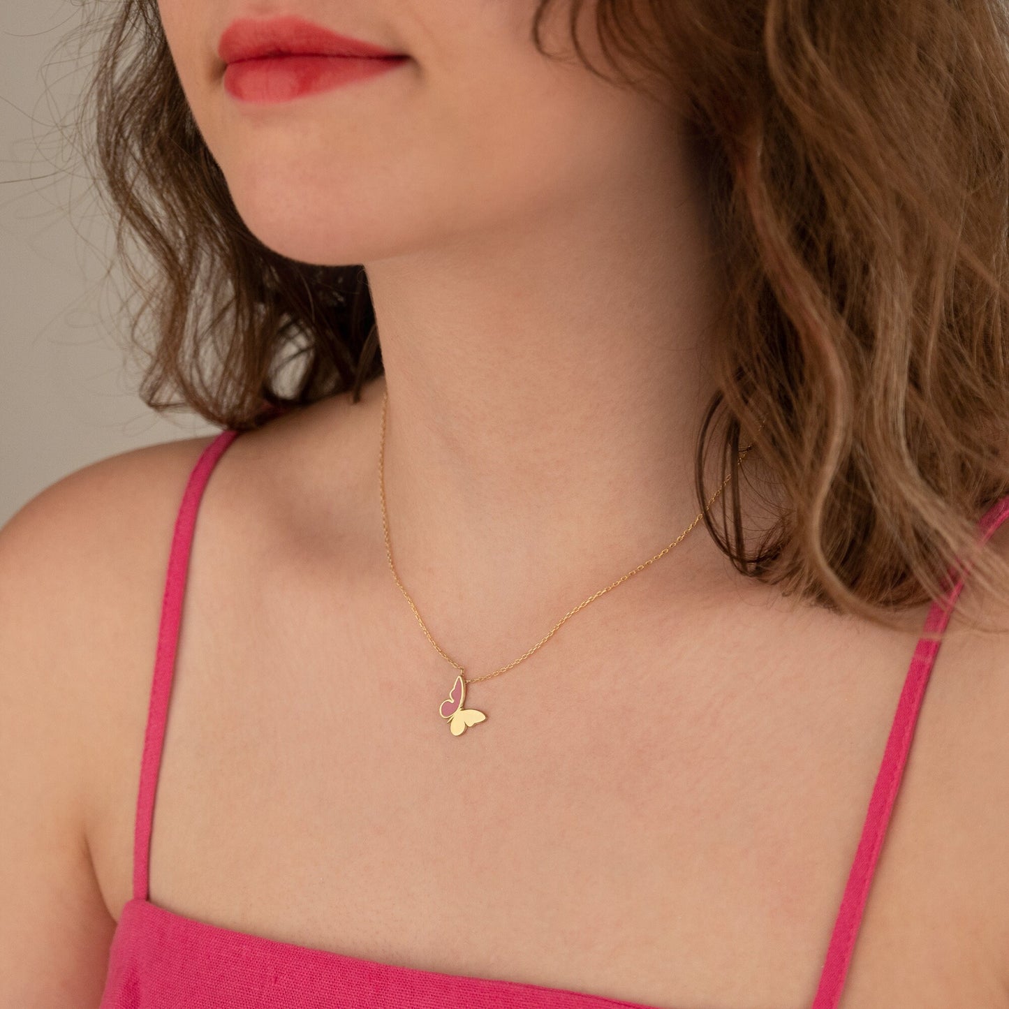 Butterfly Enamel Necklace - Pink Butterfly Necklace - Hope and Faith Necklace - Bug Jewelry - Summer Jewelry - Gift for Her