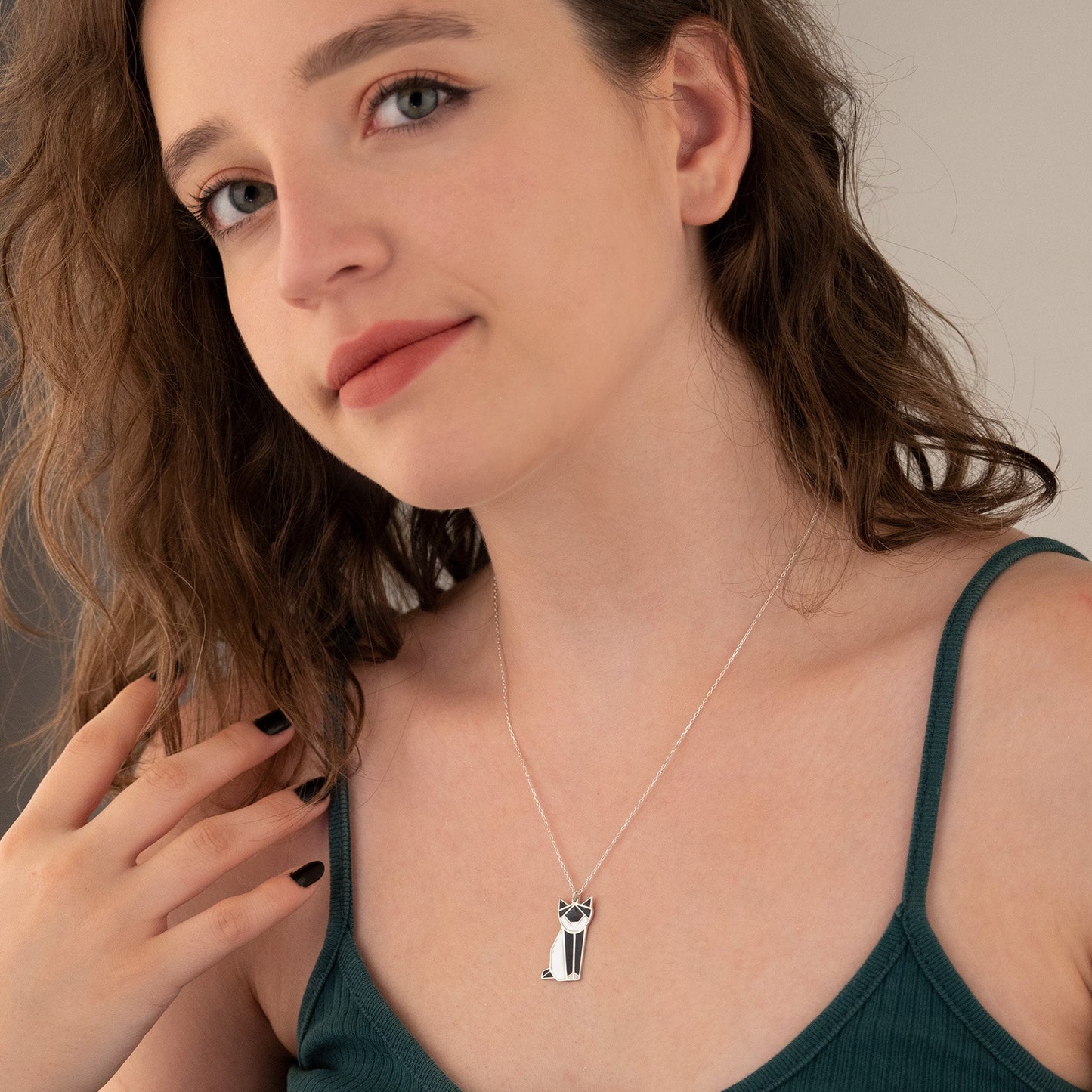 Enamel Cat Necklace - Christmas Gift - Silver Black and White Cat Necklace - Cat Lover Gift - Pet Jewelry - Gift for Her - Gift for Kids