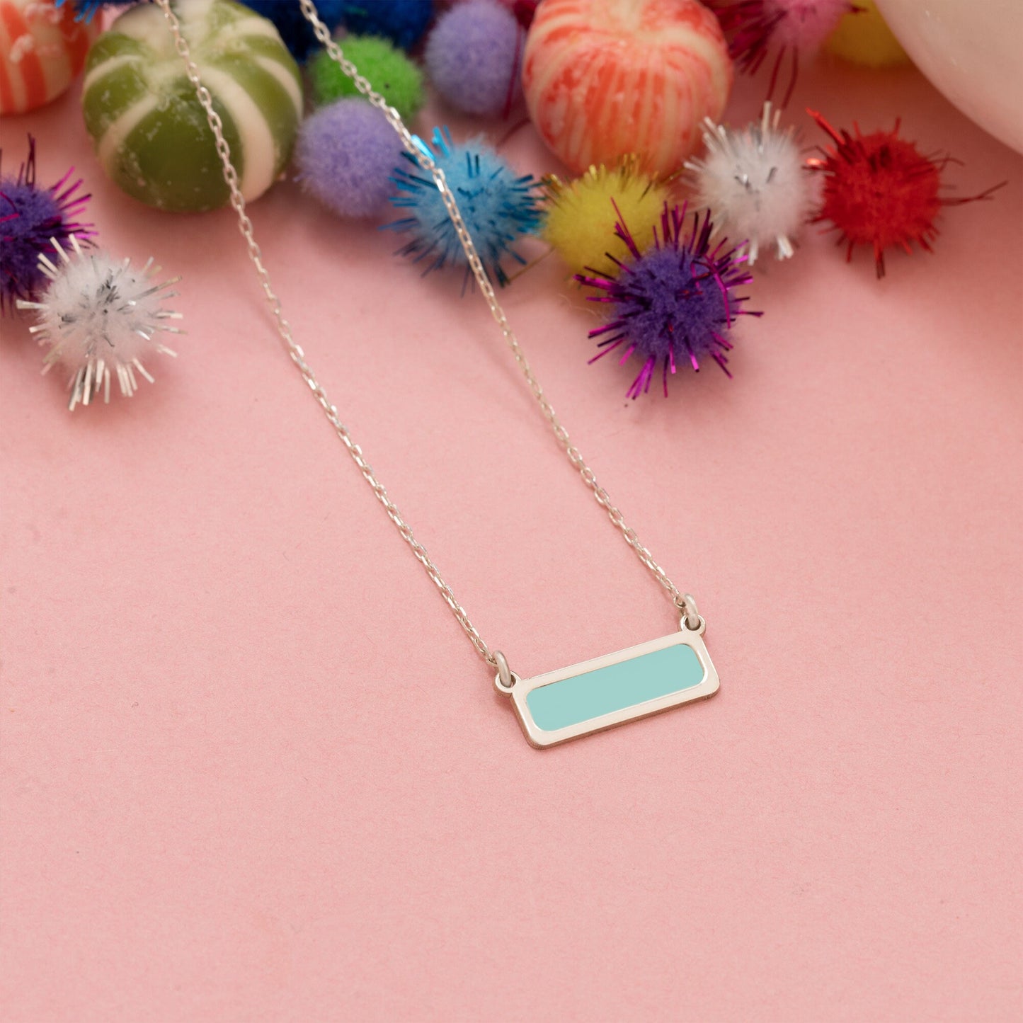 Enamel Rectangle Bar Necklace - Turquoise Necklace - Geometric Necklace - Minimalist Necklace - Gift for Mother - Gift for Her
