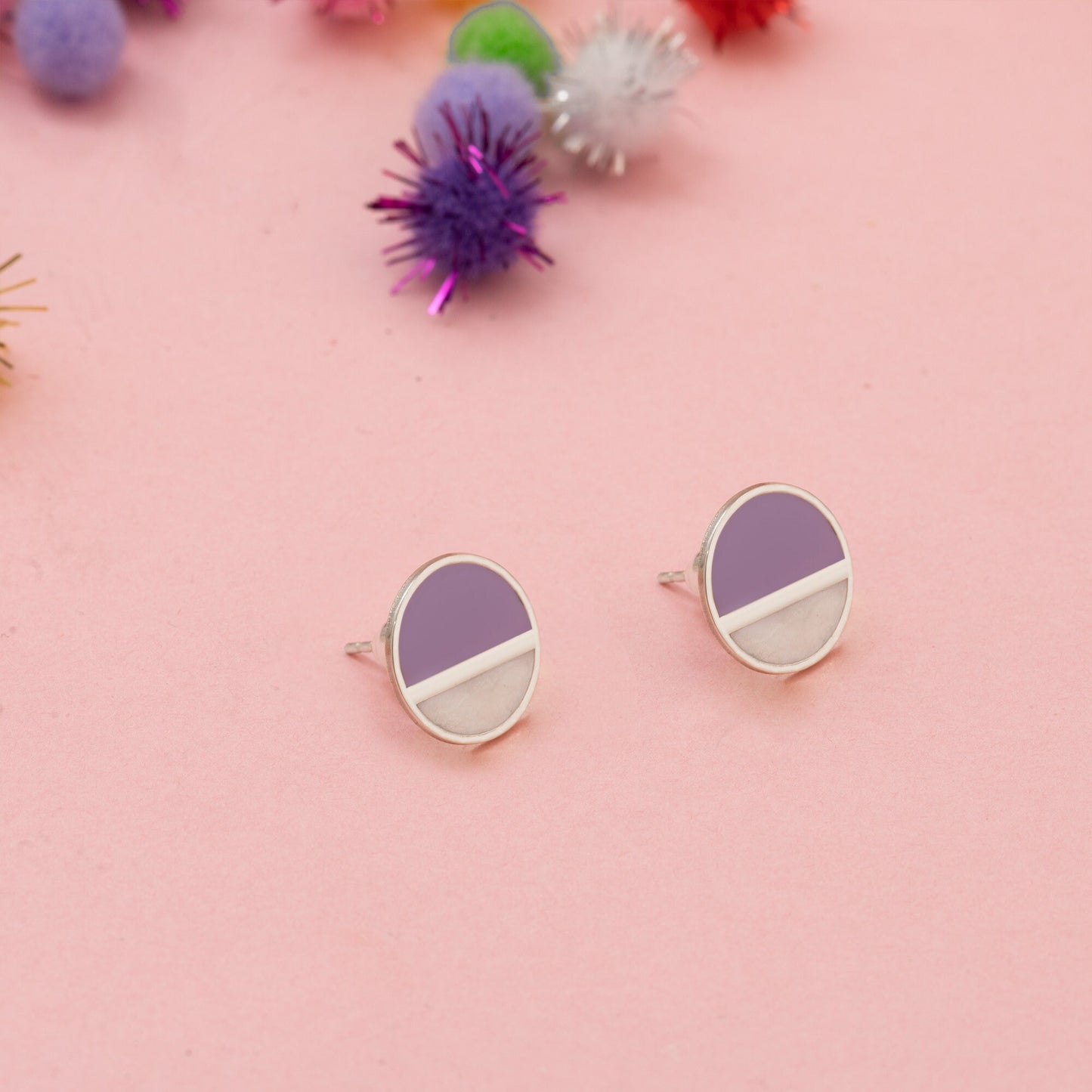 Two Colours Round Threader Earrings - Circular Earring - Geometric Enamel Earrings - Dainty Earrings - Gift for Mother - Gift for Her