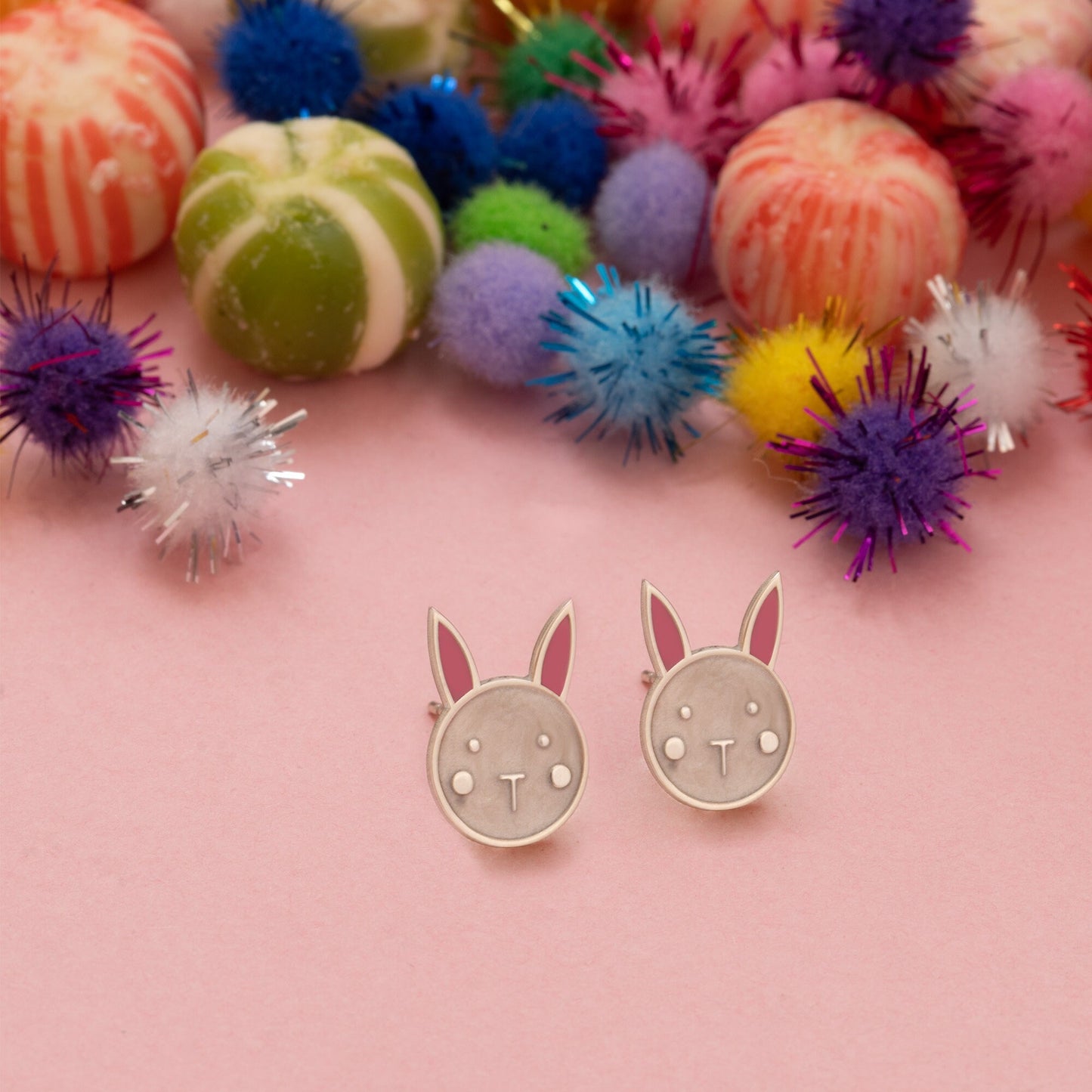 Enamel Rabbit Earring - Christmas Gift - Bunny Earring - Adorable Colored Earring - Cute Earring - Gift for Kids - Gift for Her