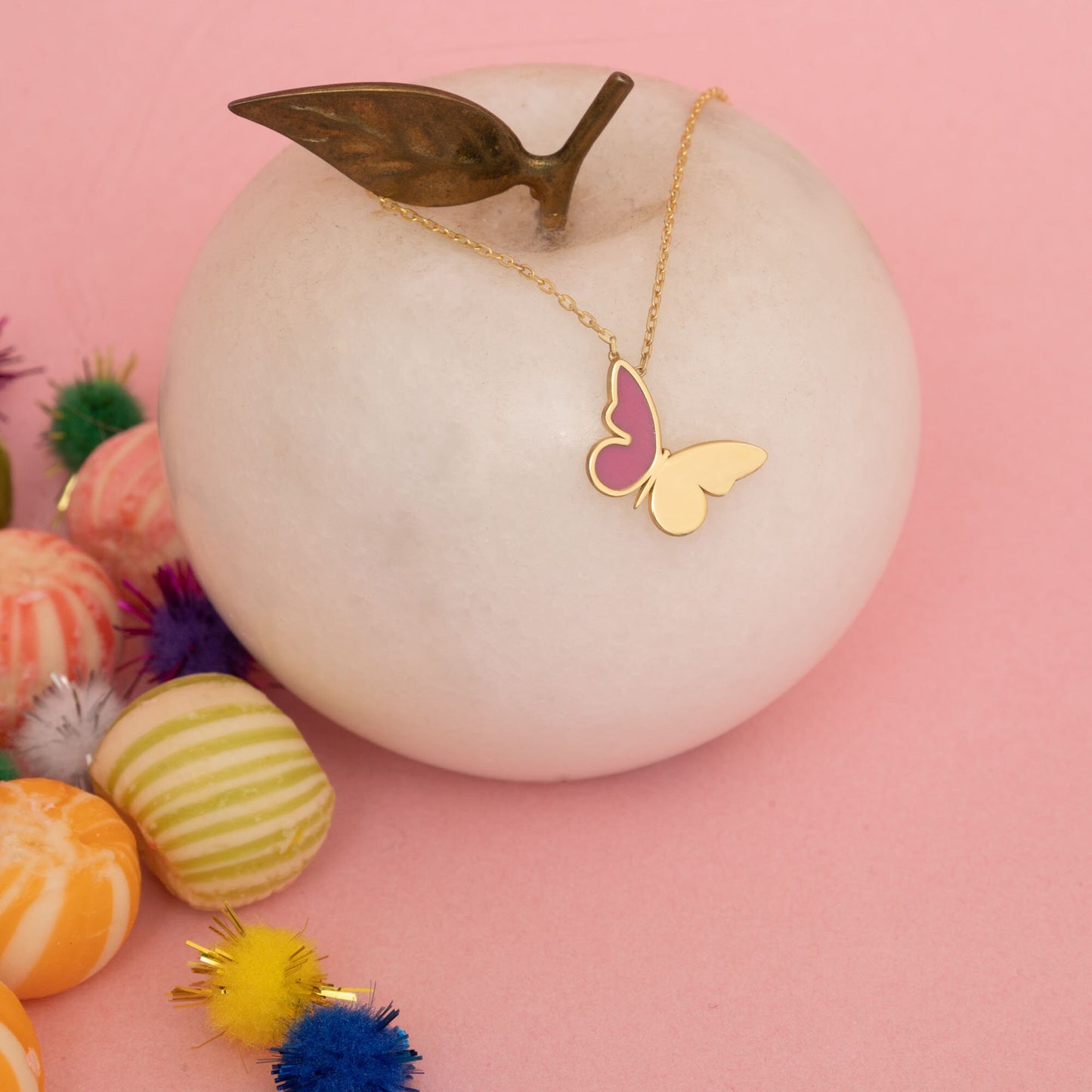 Butterfly Enamel Necklace - Pink Butterfly Necklace - Hope and Faith Necklace - Bug Jewelry - Summer Jewelry - Gift for Her
