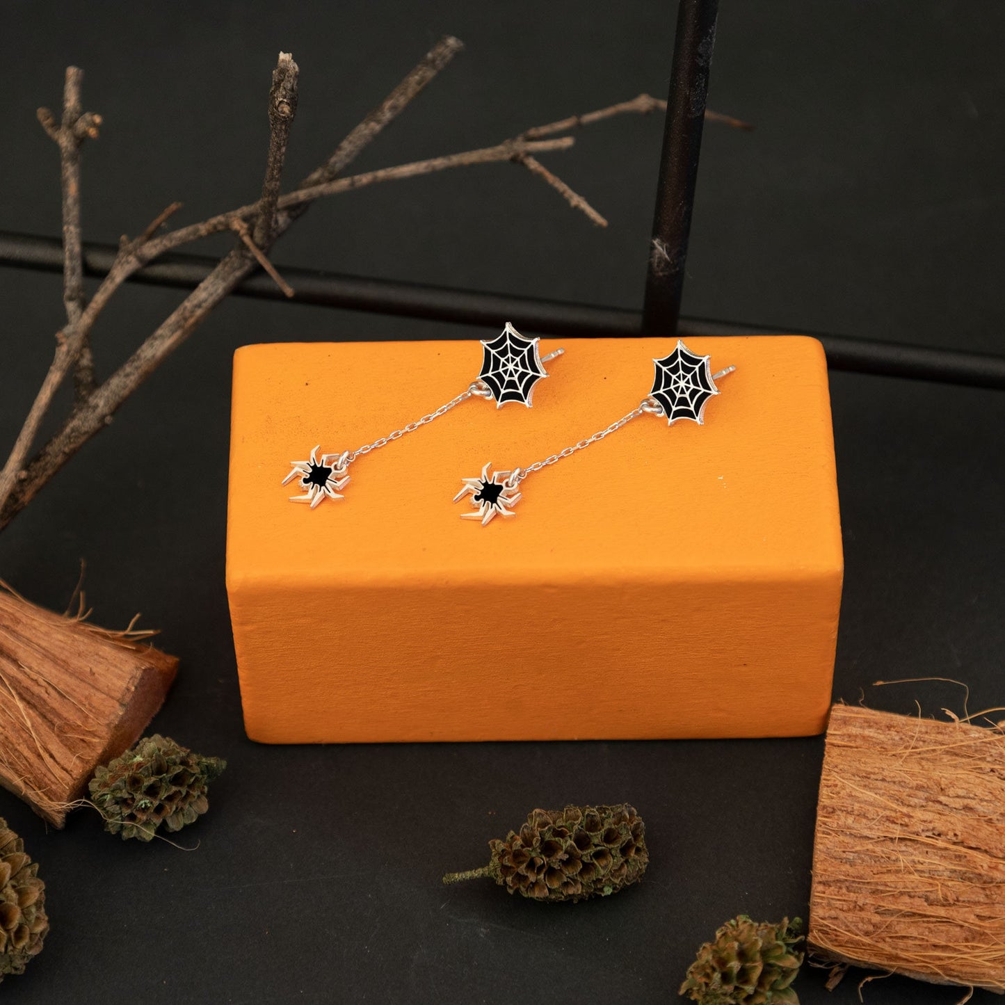 Spider Web Dangle and Drope Earrings - Halloween Earrings - Enamel Spider Web Earring - Black Spider Earring - Gift For Kids - Gift for Her