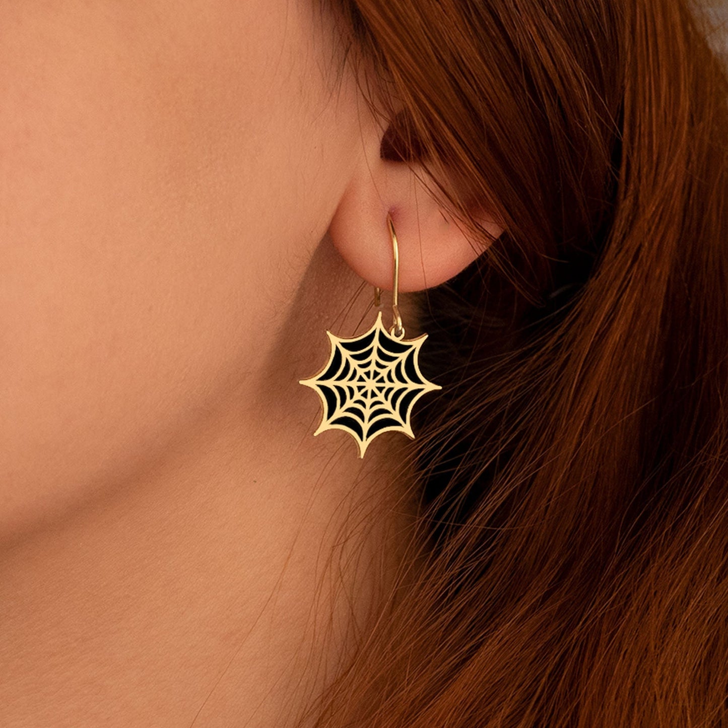 Spider Web Earrings - Christmas Gift - Enamel Spider Web Earring - Black Web Earring - Halloween Gift - Gift For Kids - Gift for Her