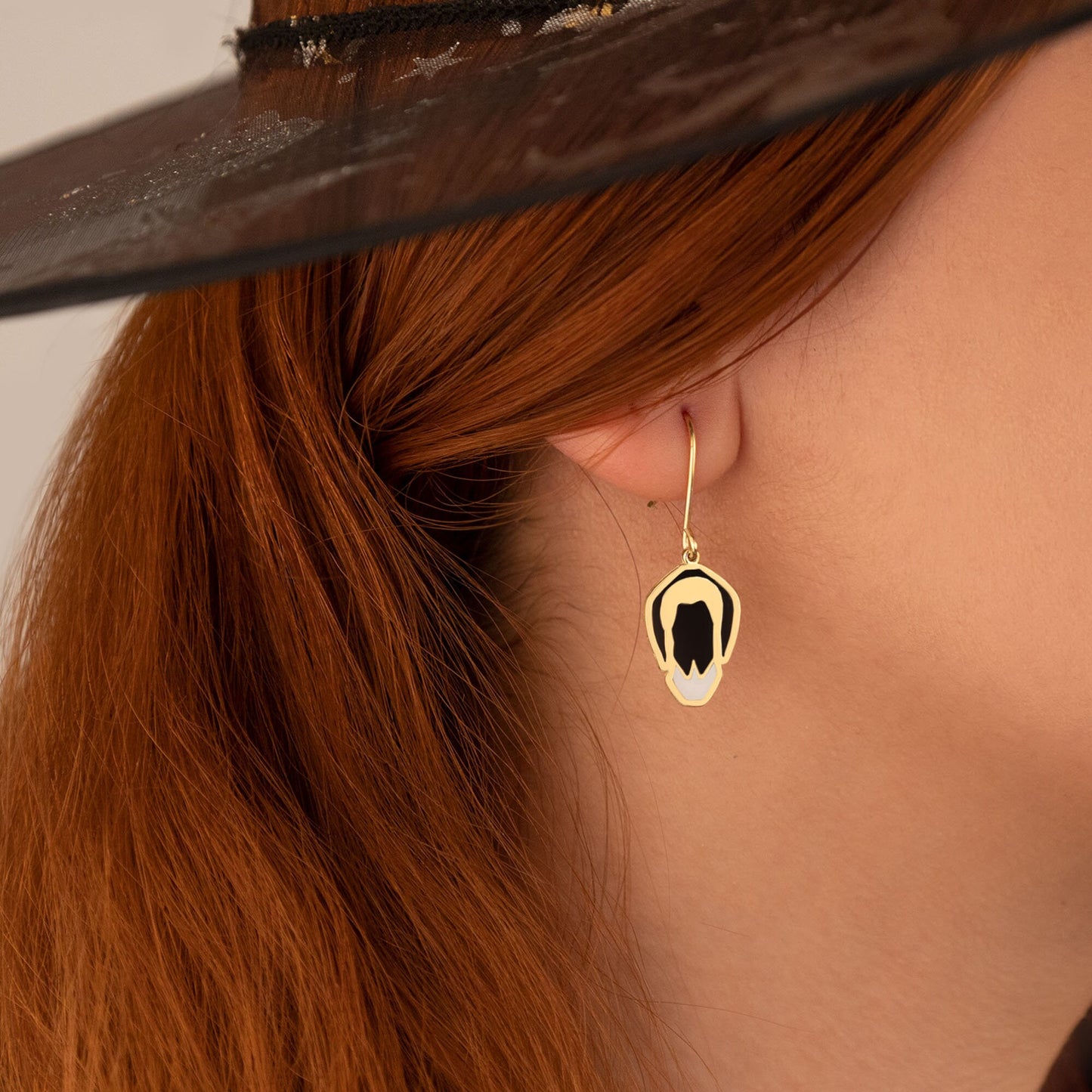Inspired Earring - Halloween Earrings - Female Silhouette Earring - Long Hair Girl Earring - TV Series Jewelry - Enamel Earrings