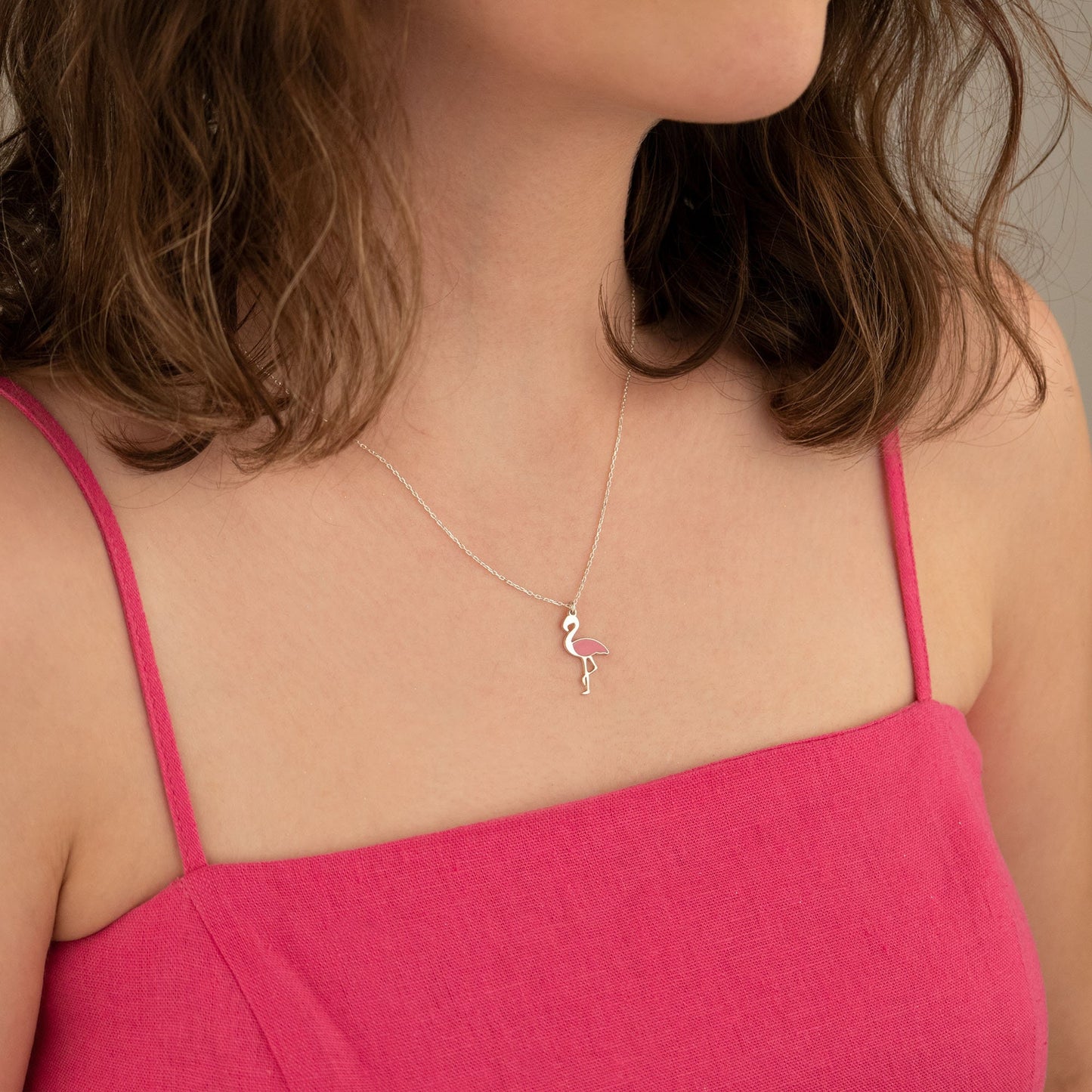 Flamingo Pendant Necklace - Christmas Gift - Enamel Bird Necklace - Dainty Bird Charm Necklace Women - Pink Flamingo Necklace - Gift for Her