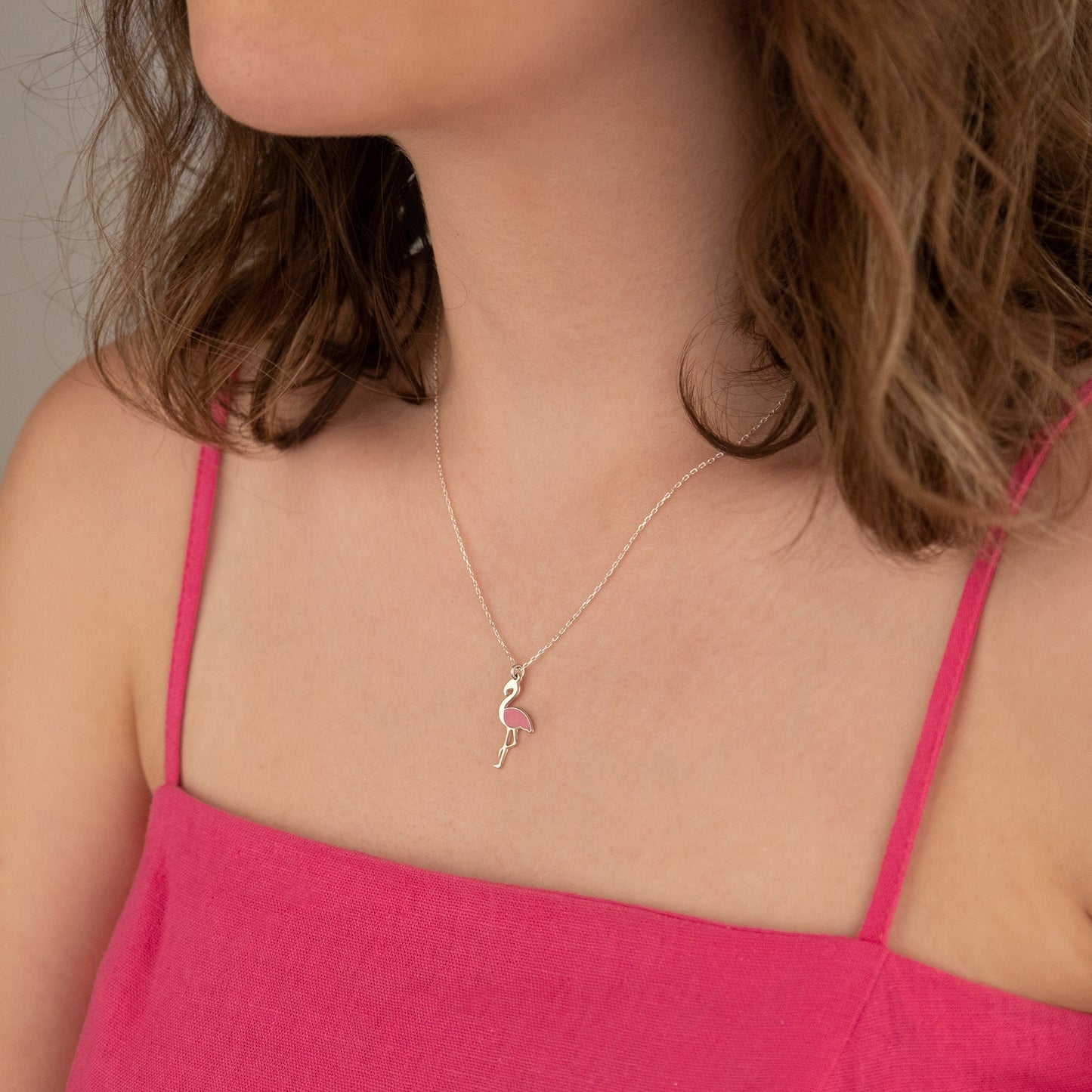 Flamingo Pendant Necklace - Christmas Gift - Enamel Bird Necklace - Dainty Bird Charm Necklace Women - Pink Flamingo Necklace - Gift for Her
