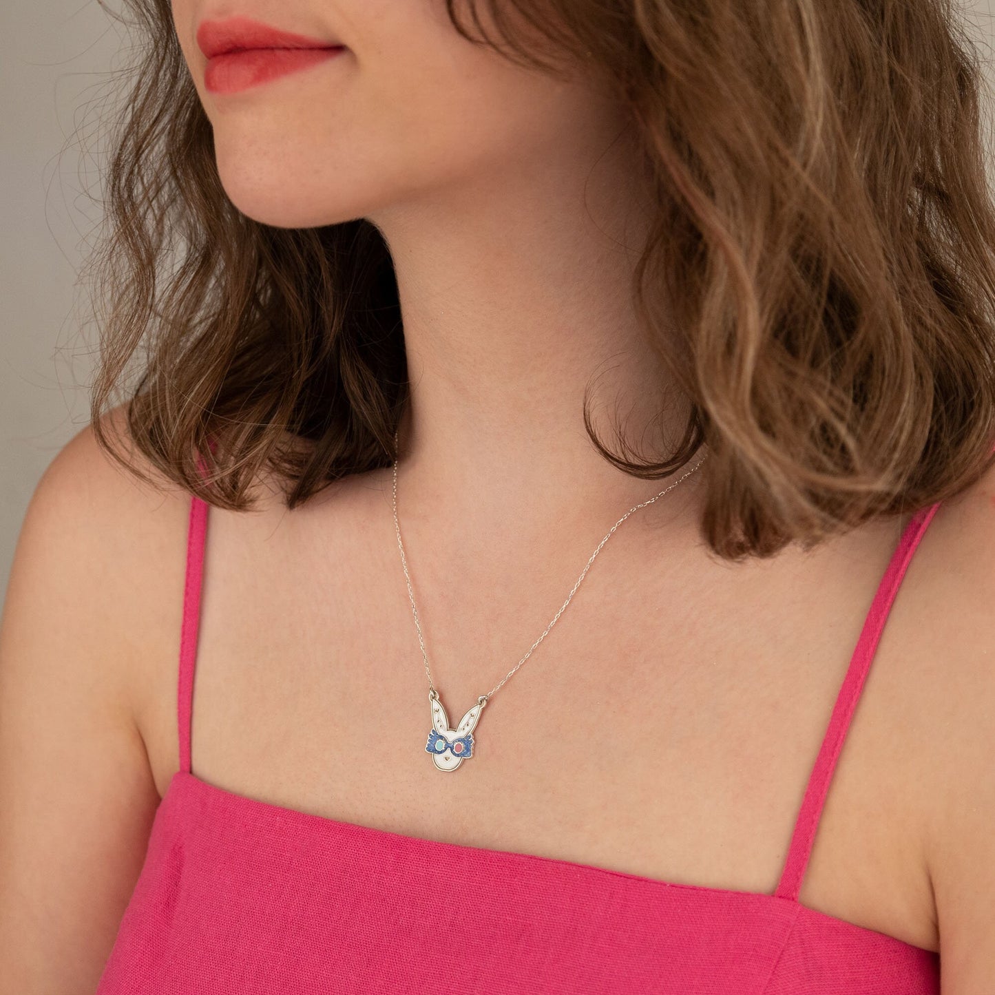 Easter Bunny Necklace - Enamel Rabbit Necklace - Easter Gift - Cute Animal Charm Necklace - Gift for Kids - Gift for Her